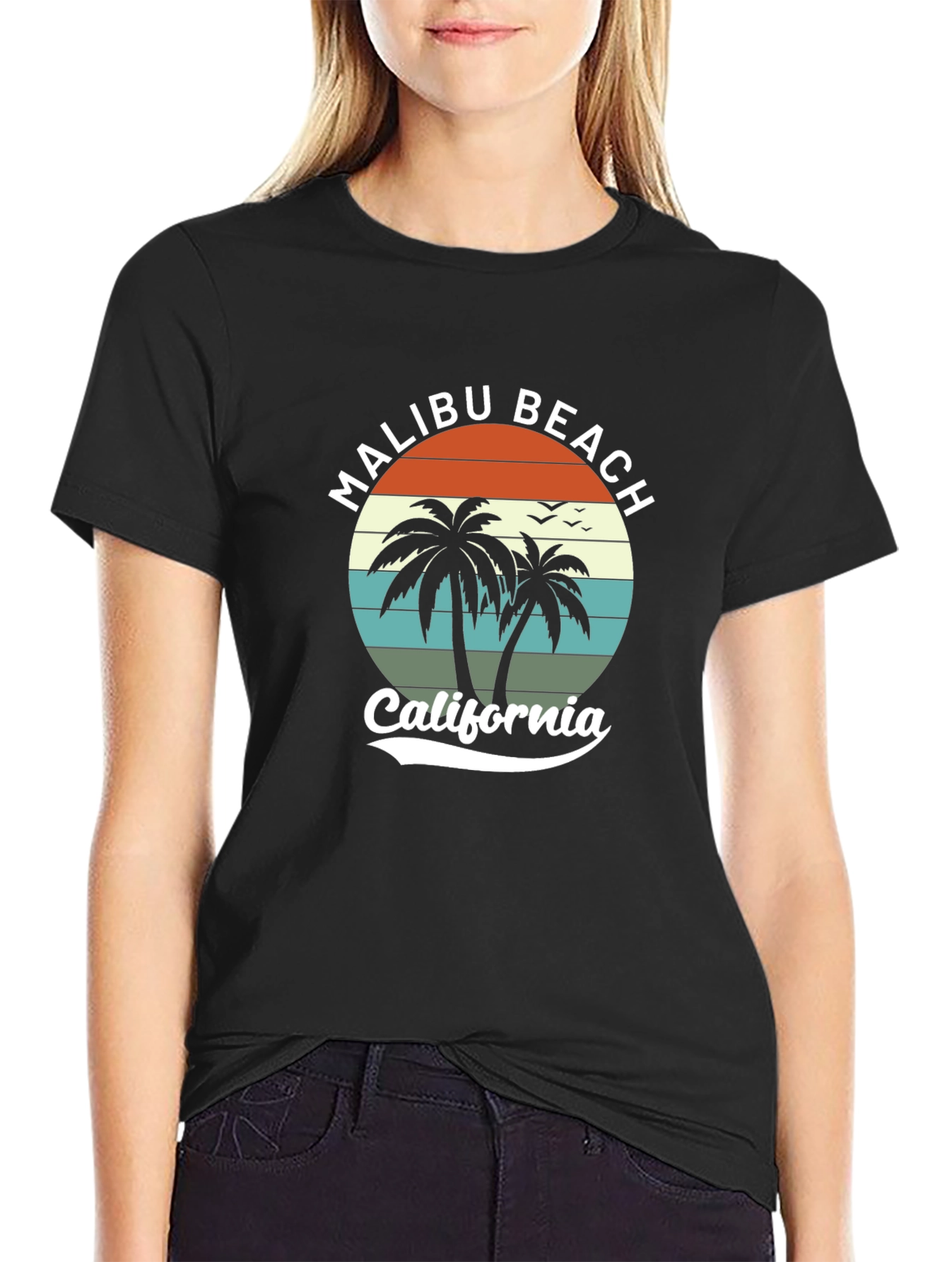 Malibu Beach California Black T-Shirt