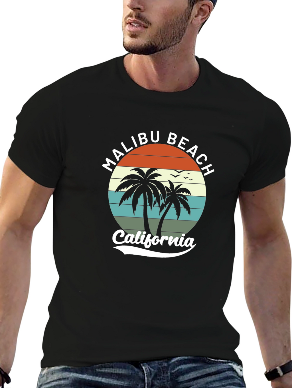 Malibu Beach California Black T-Shirt