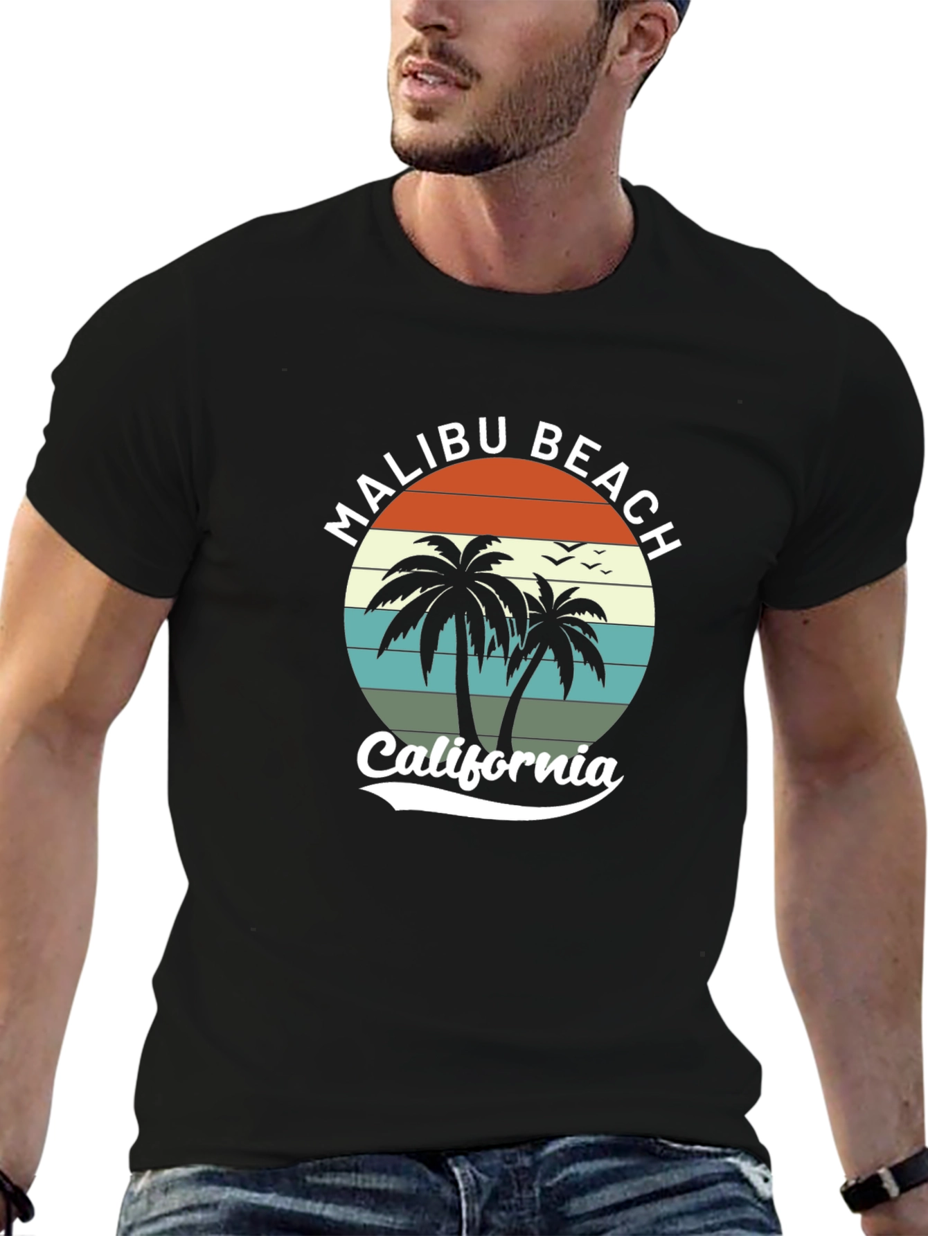 Malibu Beach California Black T-Shirt