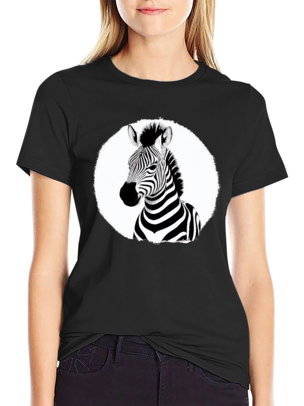 Zebra Graphic Tee - Black Crew Neck T-Shirt