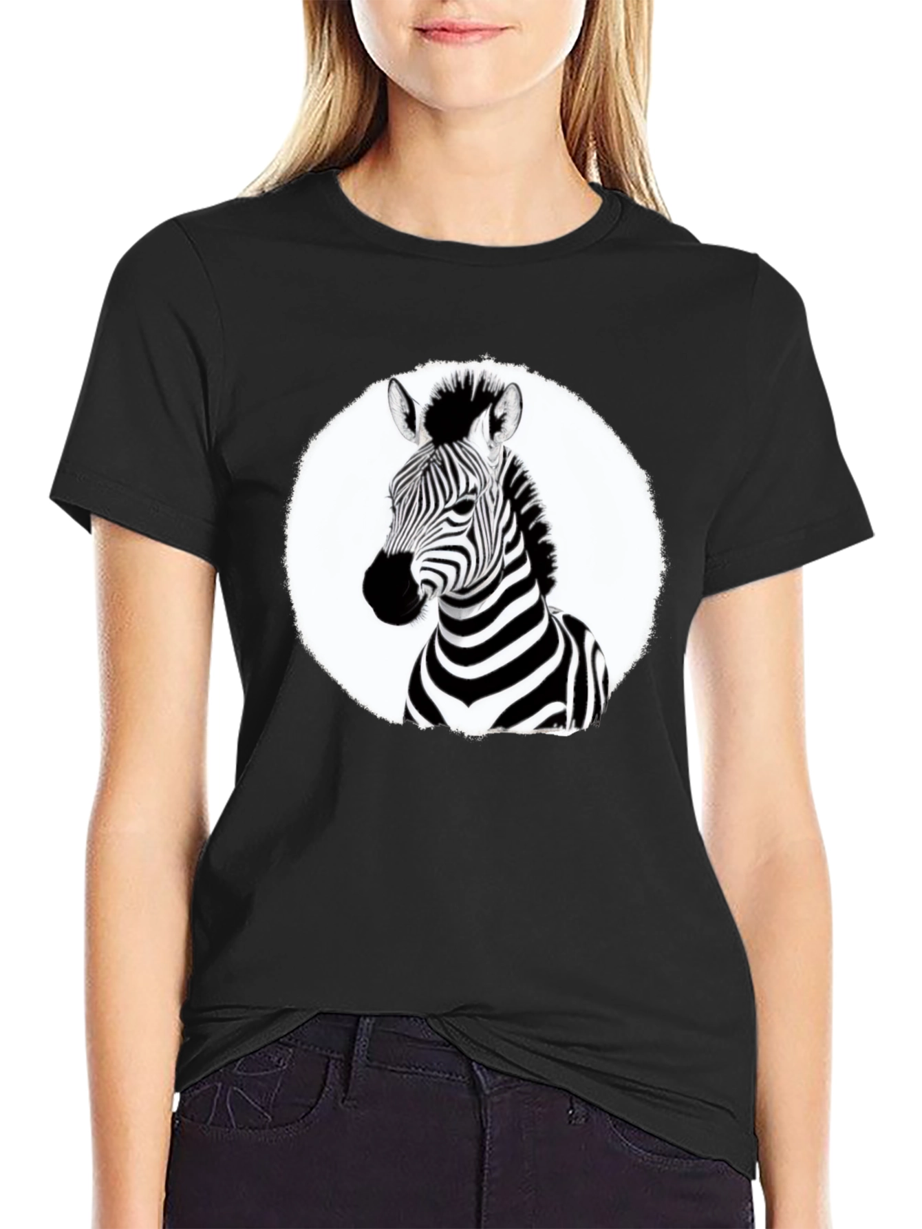 Zebra Graphic Tee - Black Crew Neck T-Shirt