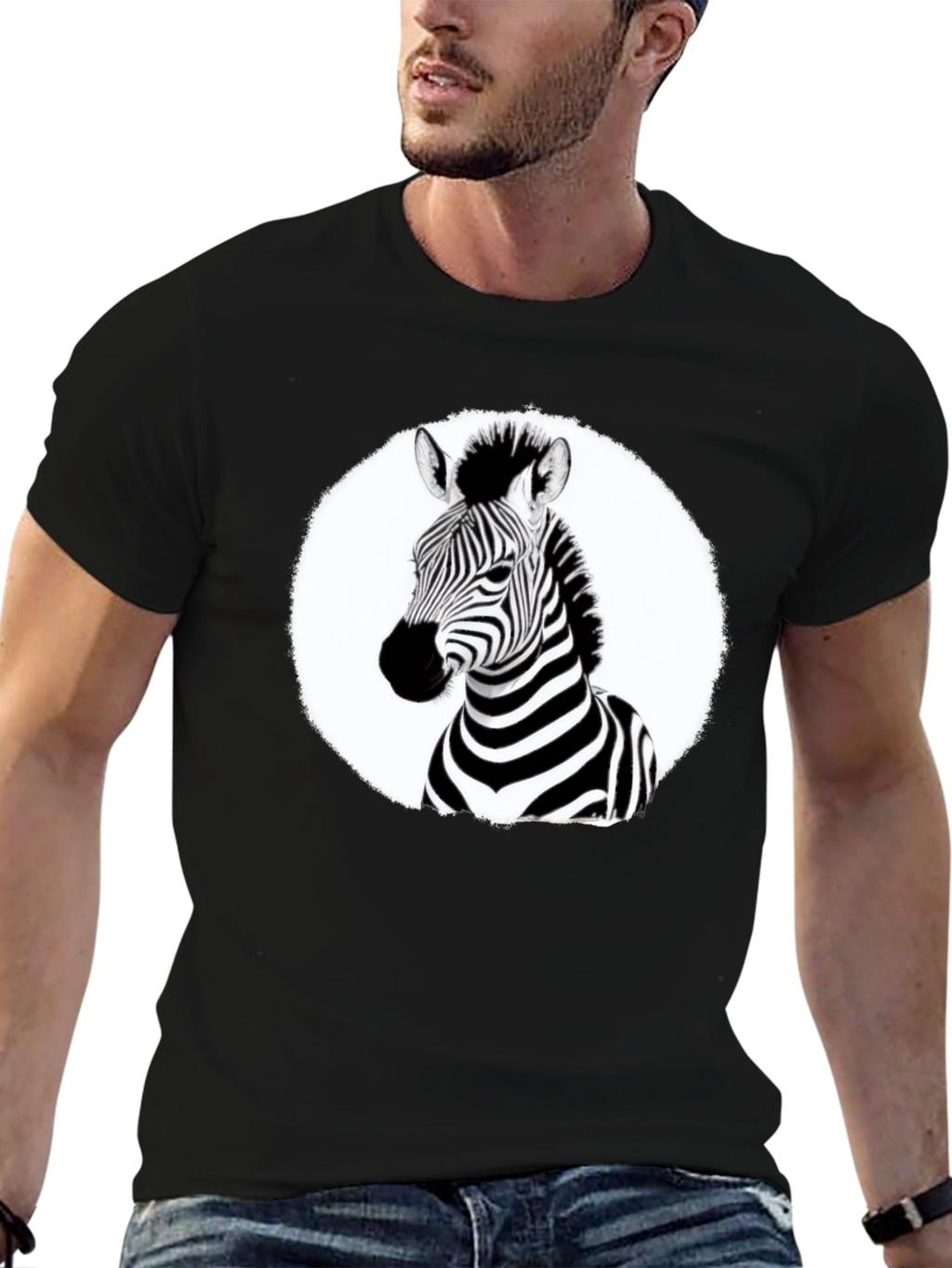 Zebra Graphic Tee - Black Crew Neck T-Shirt