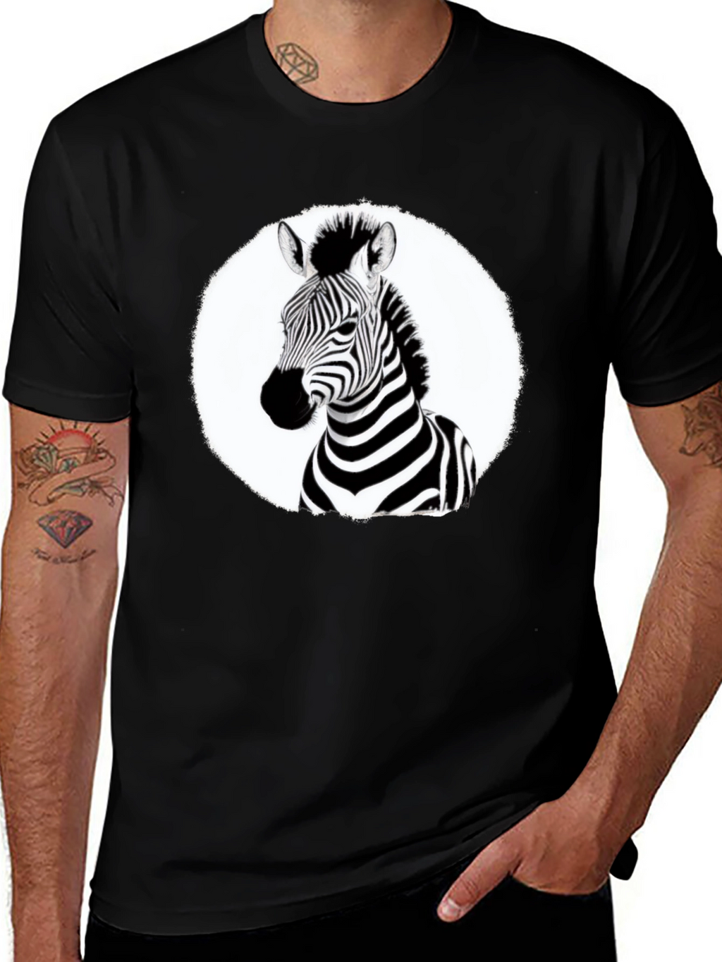 Zebra Graphic Tee - Black Crew Neck T-Shirt