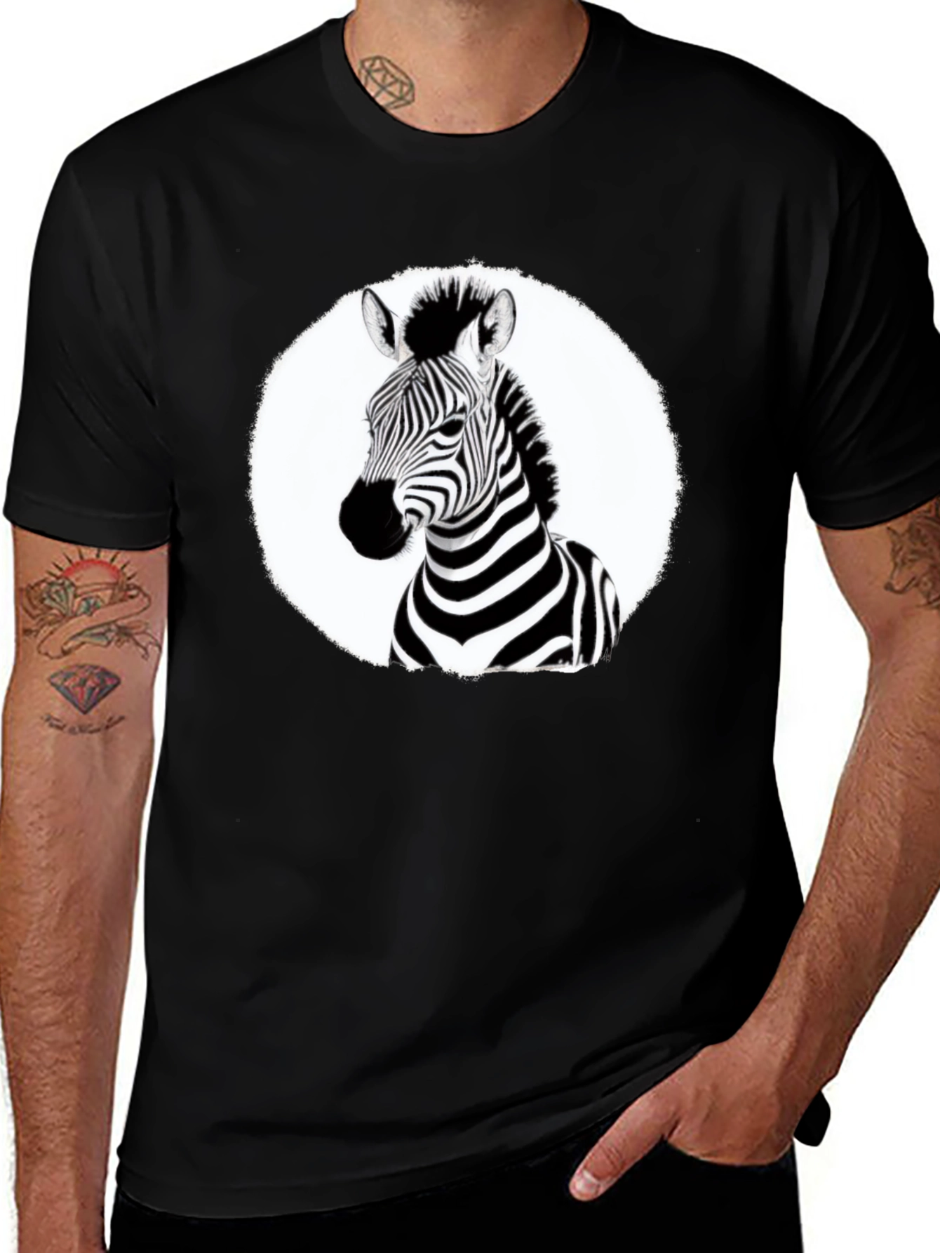Zebra Graphic Tee - Black Crew Neck T-Shirt