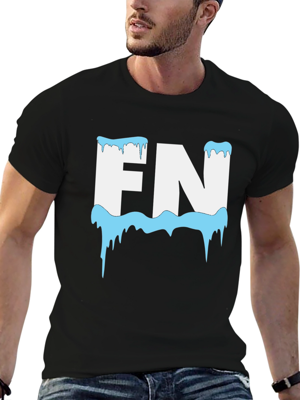 FN Icy Letter Graphic Black T-Shirt