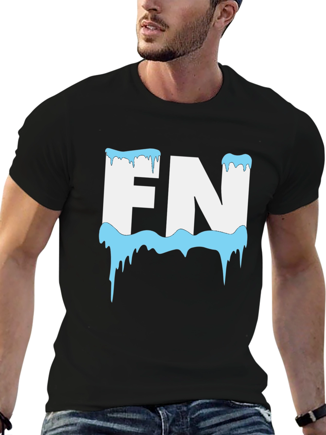 FN Icy Letter Graphic Black T-Shirt