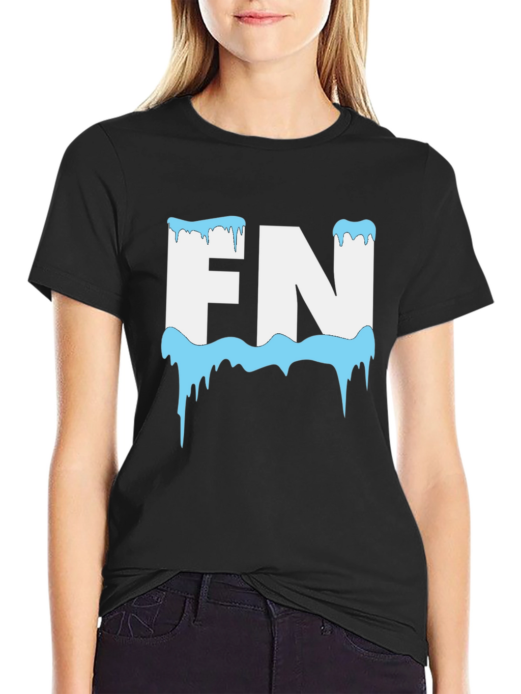 FN Icy Letter Graphic Black T-Shirt
