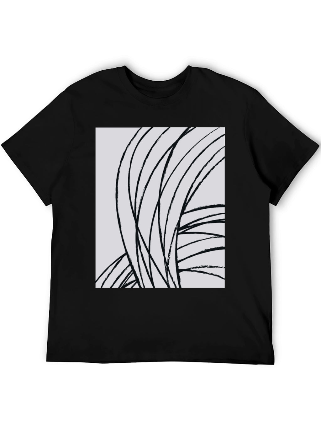 Abstract Lines Graphic Tee - Black Cotton Casual Top