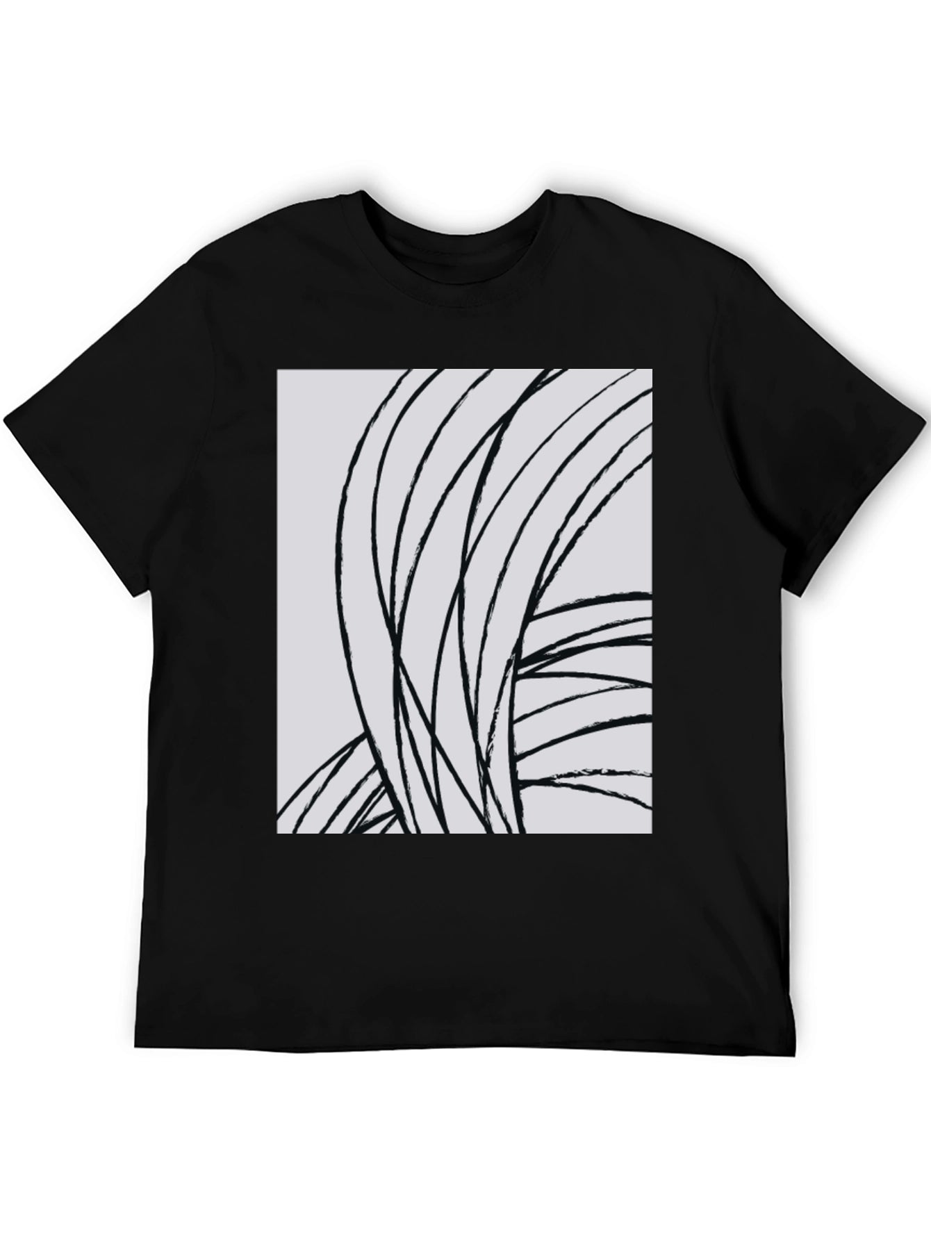 Abstract Lines Graphic Tee - Black Cotton Casual Top