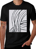 Abstract Lines Graphic Tee - Black Cotton Casual Top