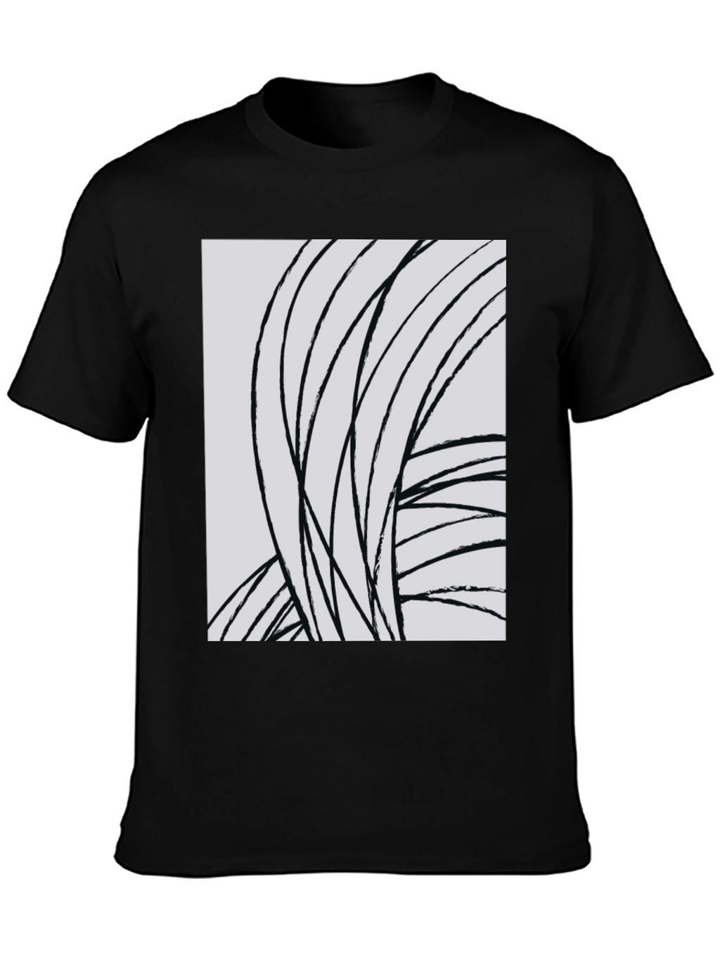 Abstract Lines Graphic Tee - Black Cotton Casual Top