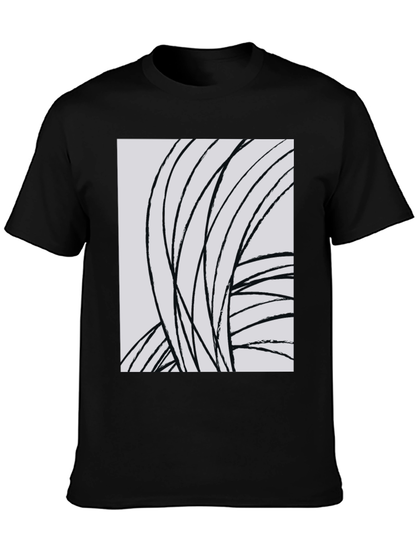 Abstract Lines Graphic Tee - Black Cotton Casual Top