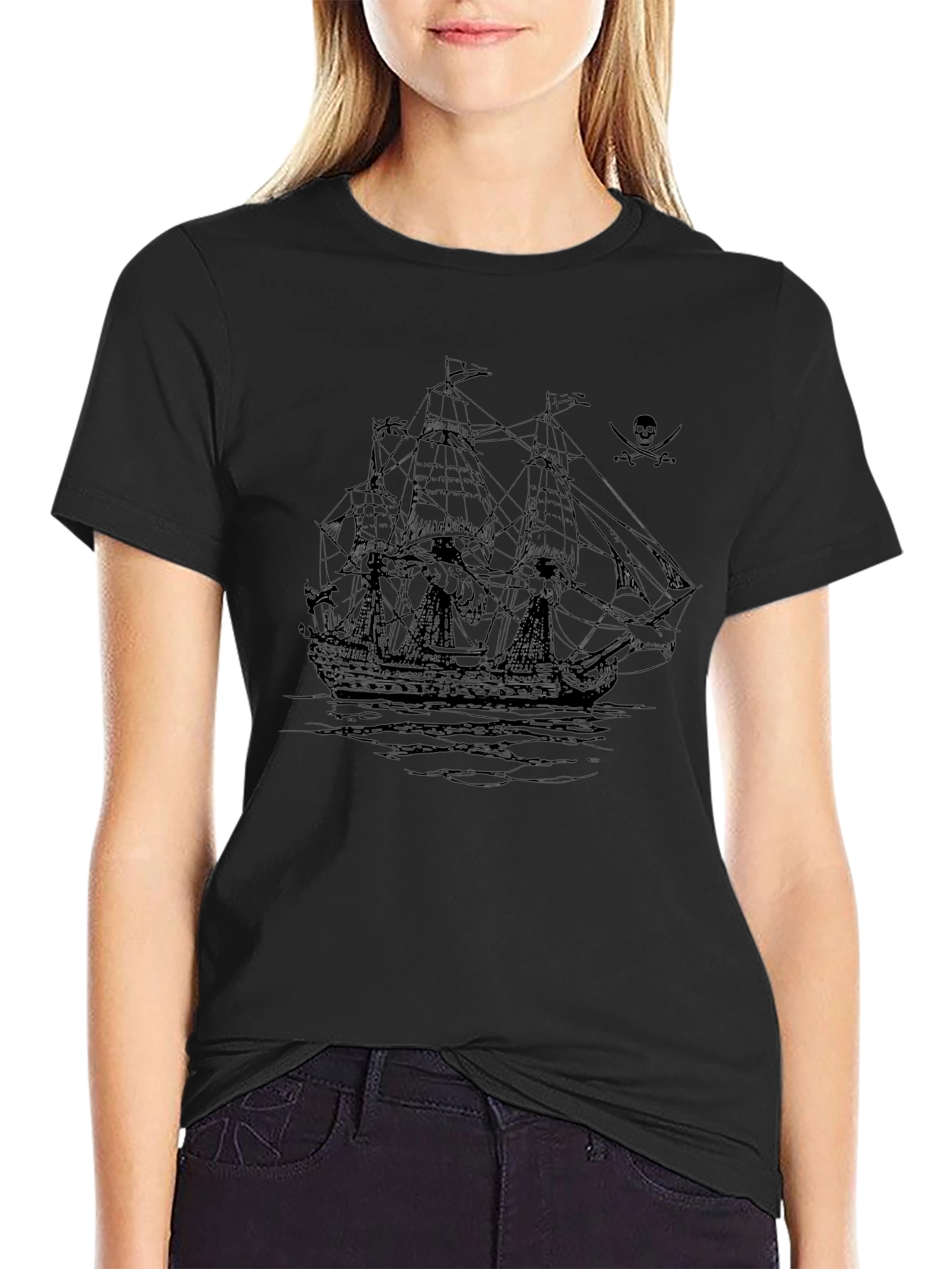 Pirate Ship Graphic Black T-Shirt