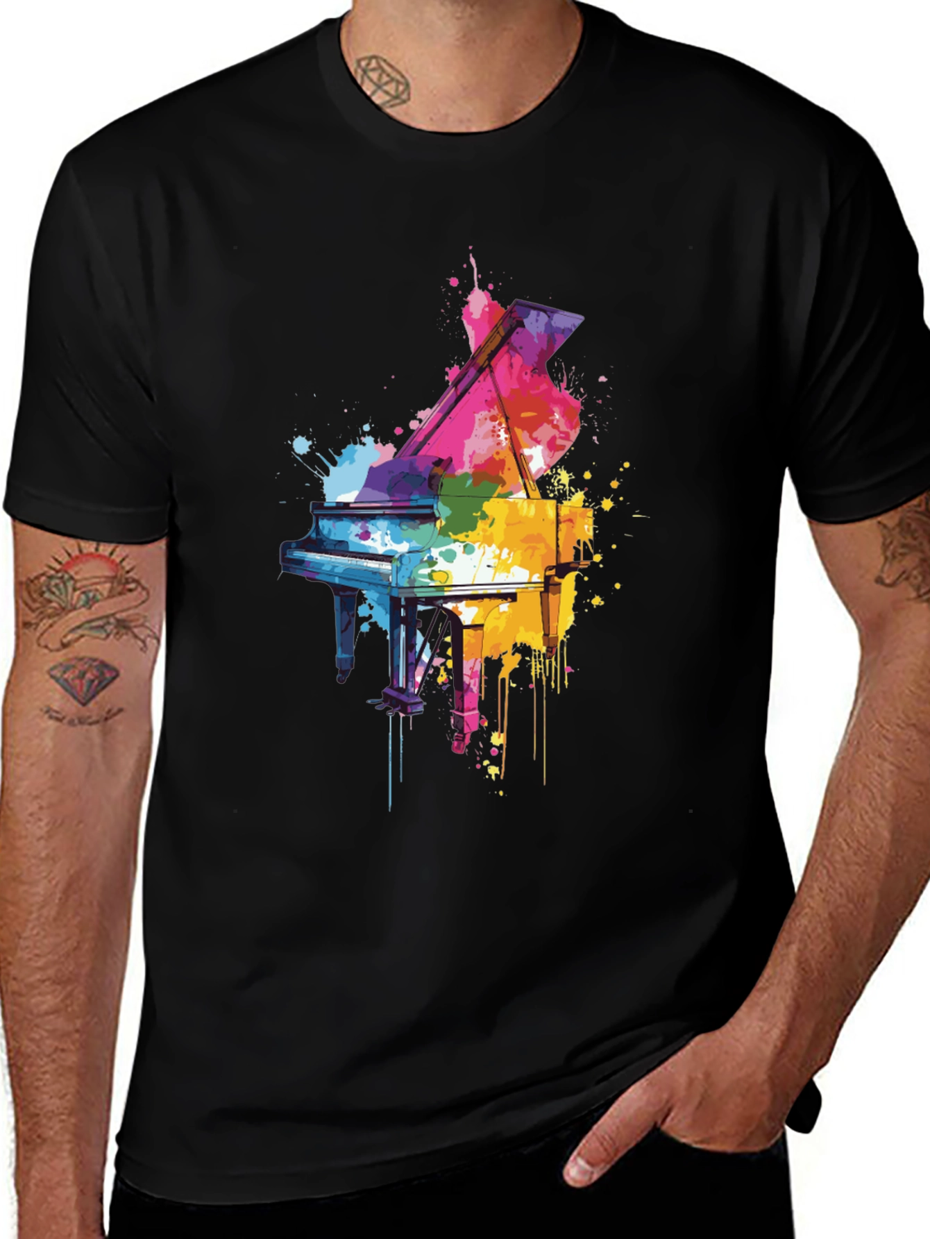 Colorful Piano Splash Graphic T-Shirt