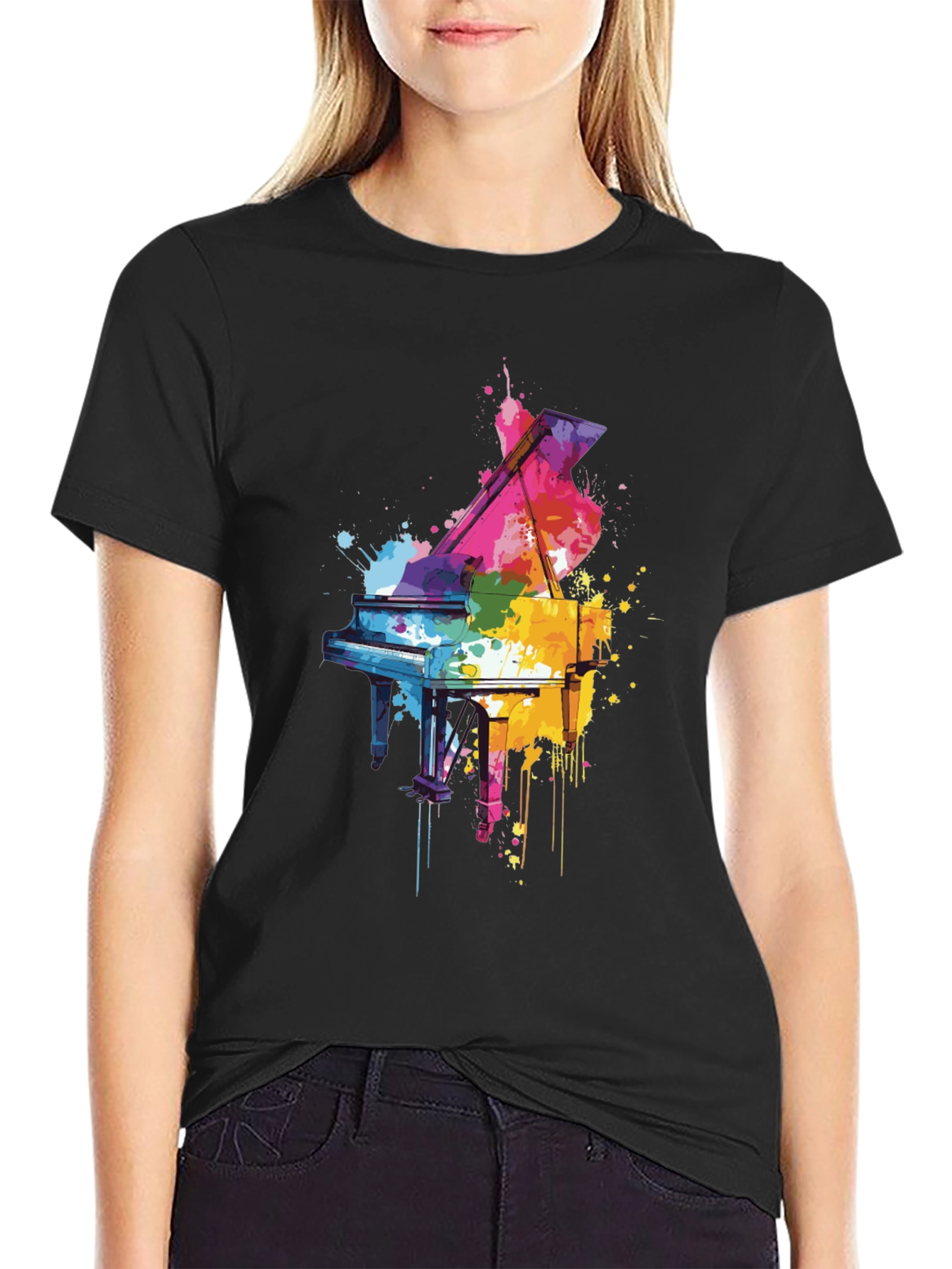 Colorful Piano Splash Graphic T-Shirt