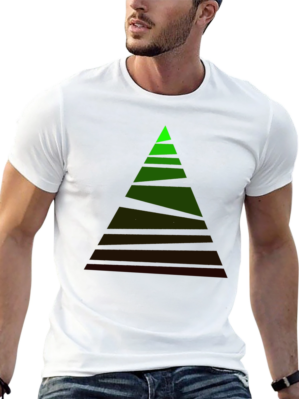 Mens Black Tee with Geometric Triangle Design