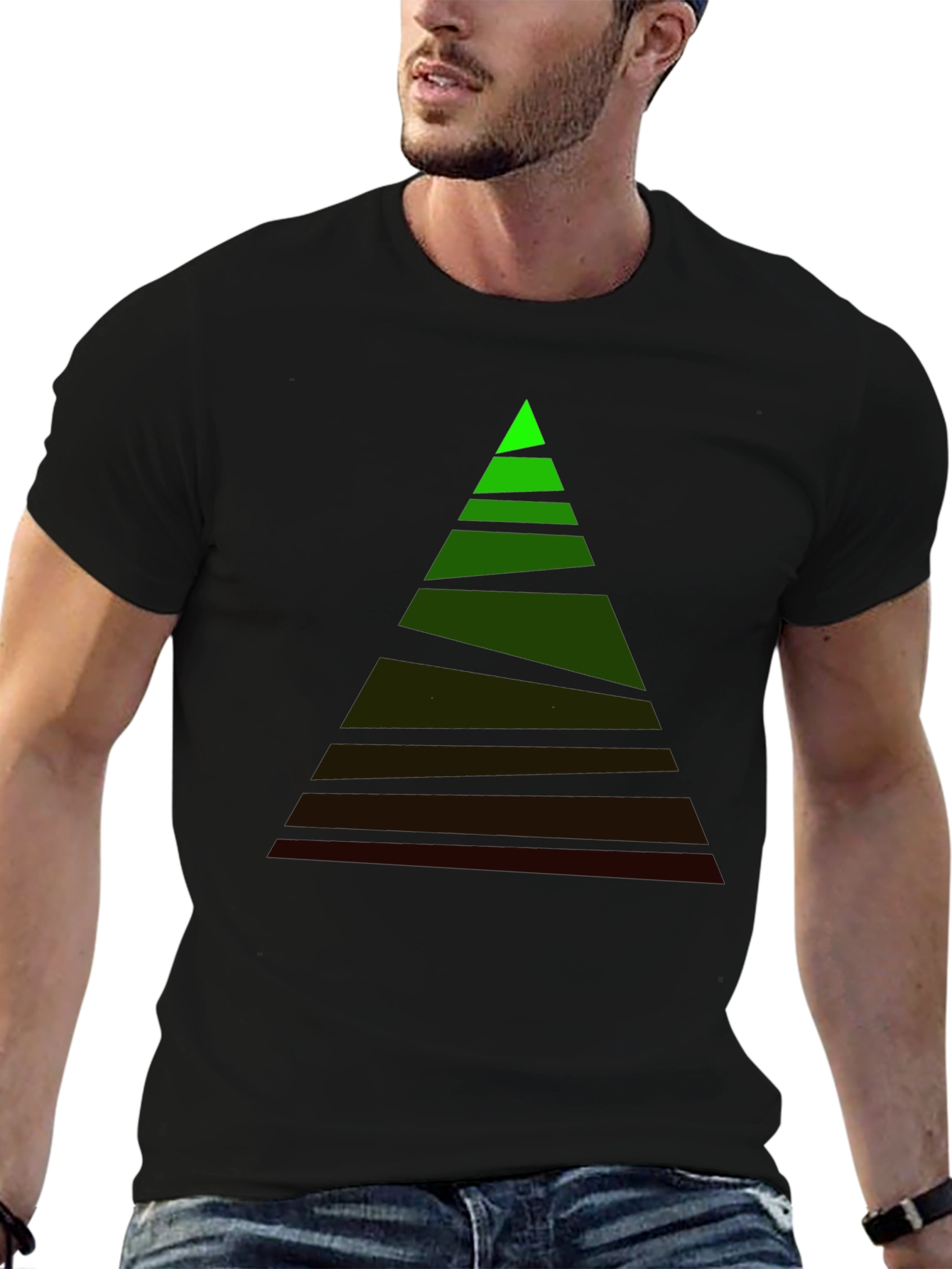 Mens Black Tee with Geometric Triangle Design