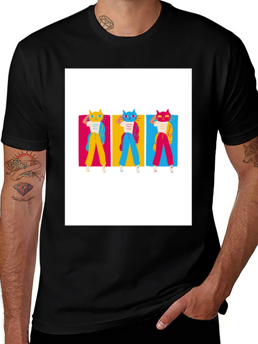 Retro Cat Trio T-Shirt - Cool Graphic Tee