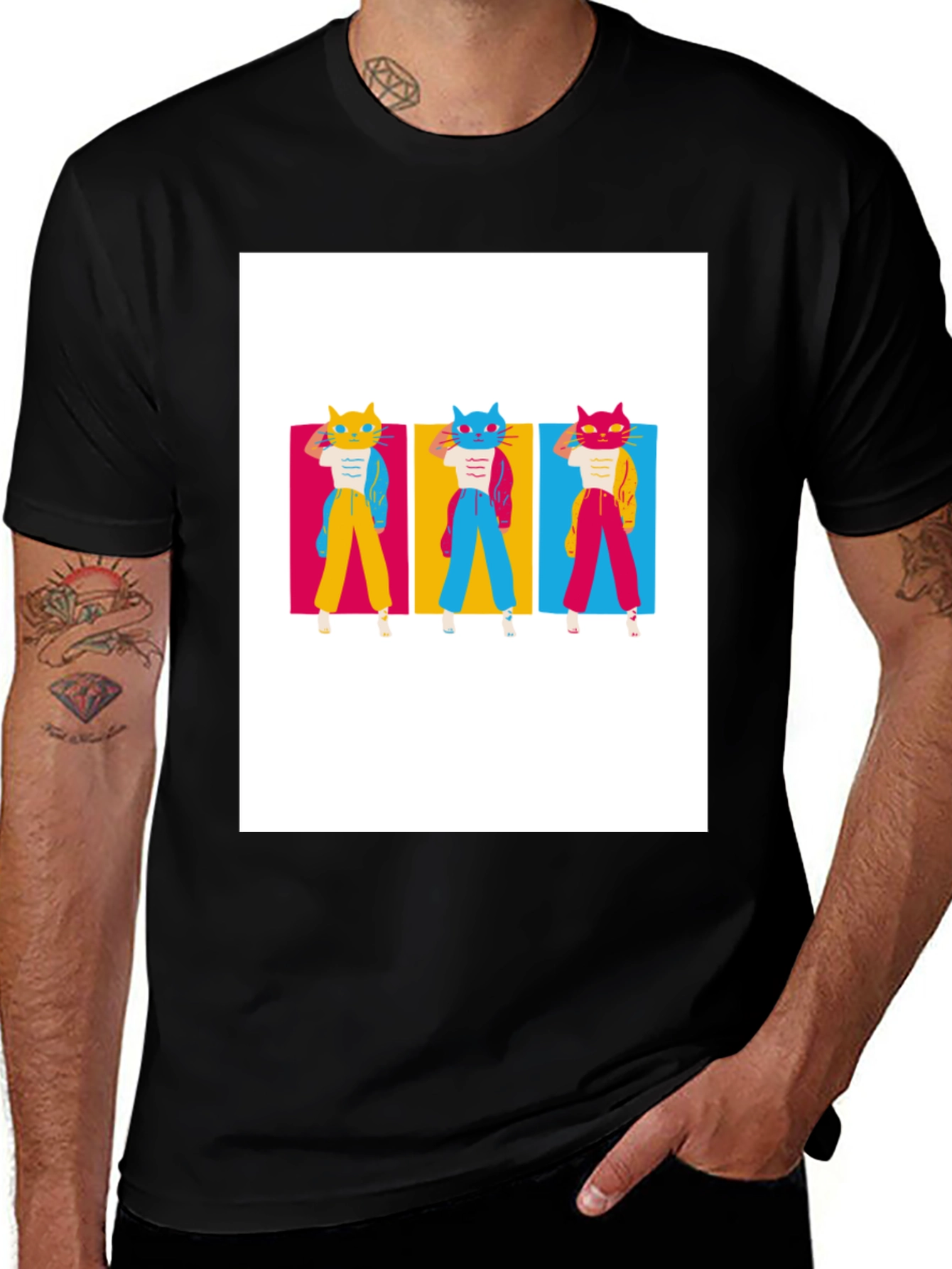 Retro Cat Trio T-Shirt - Cool Graphic Tee