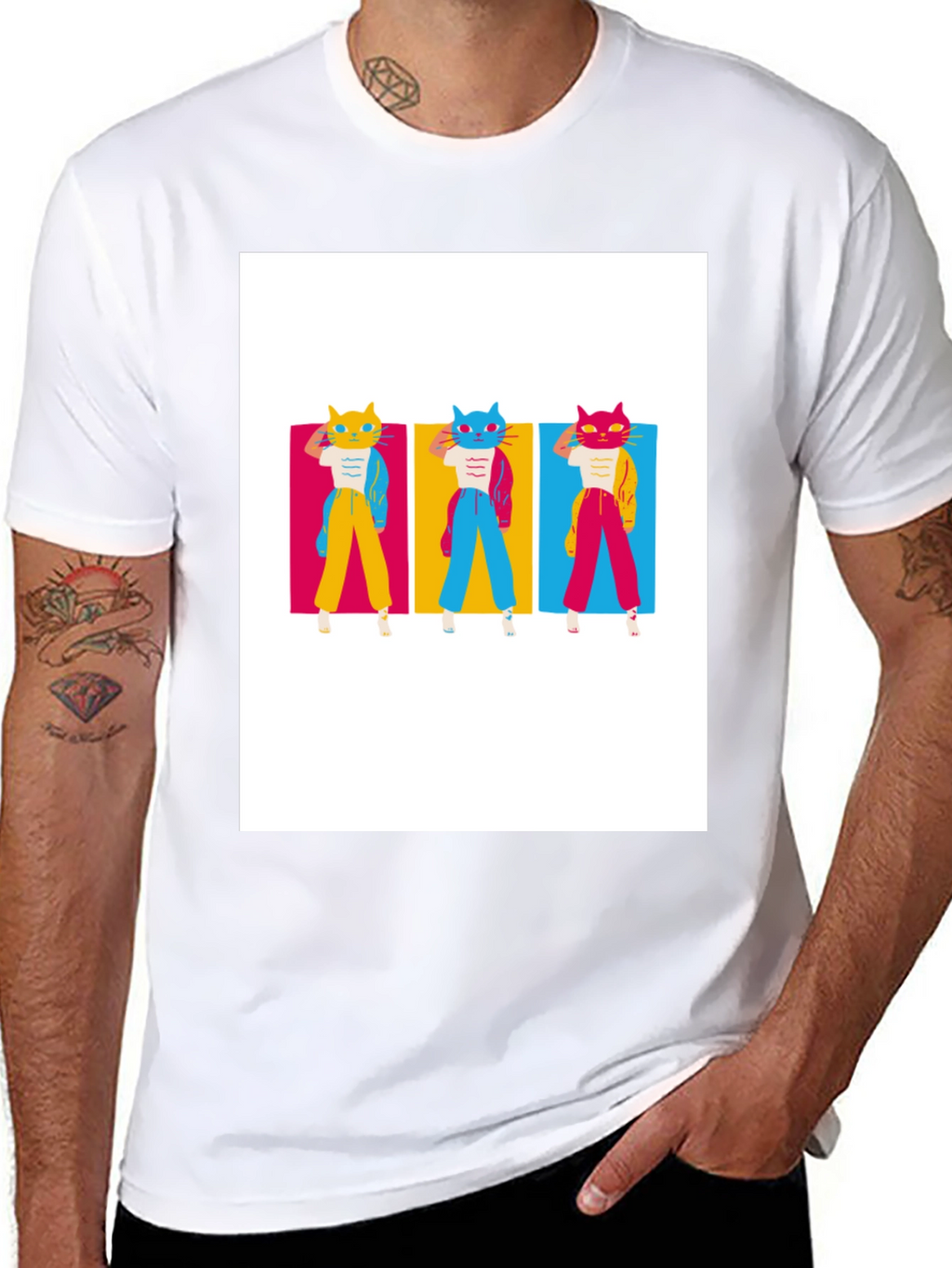 Retro Cat Trio T-Shirt - Cool Graphic Tee