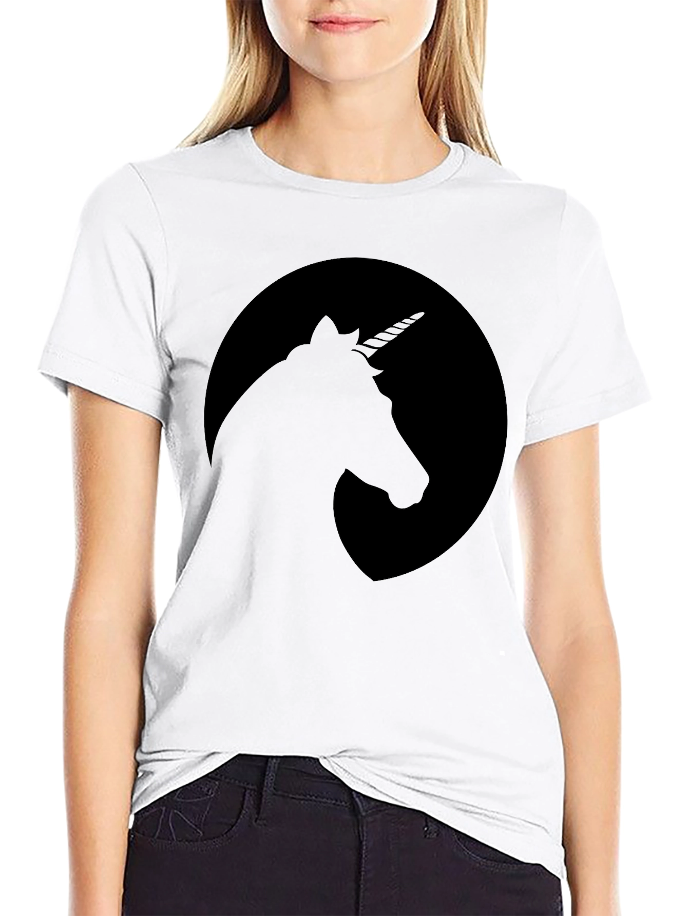 Unicorn Silhouette Graphic Tee - Black Crew Neck T-Shirt