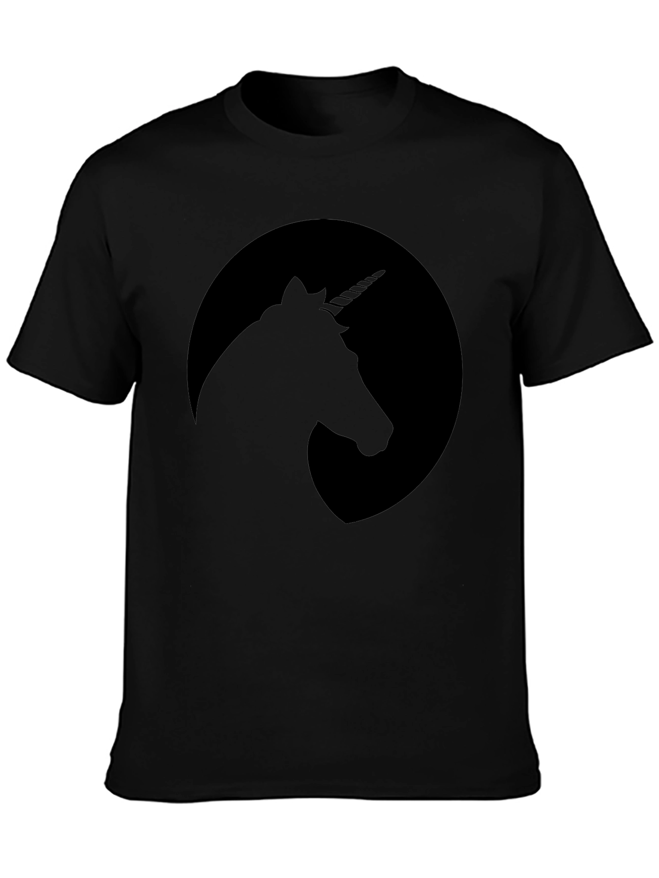 Unicorn Silhouette Graphic Tee - Black Crew Neck T-Shirt