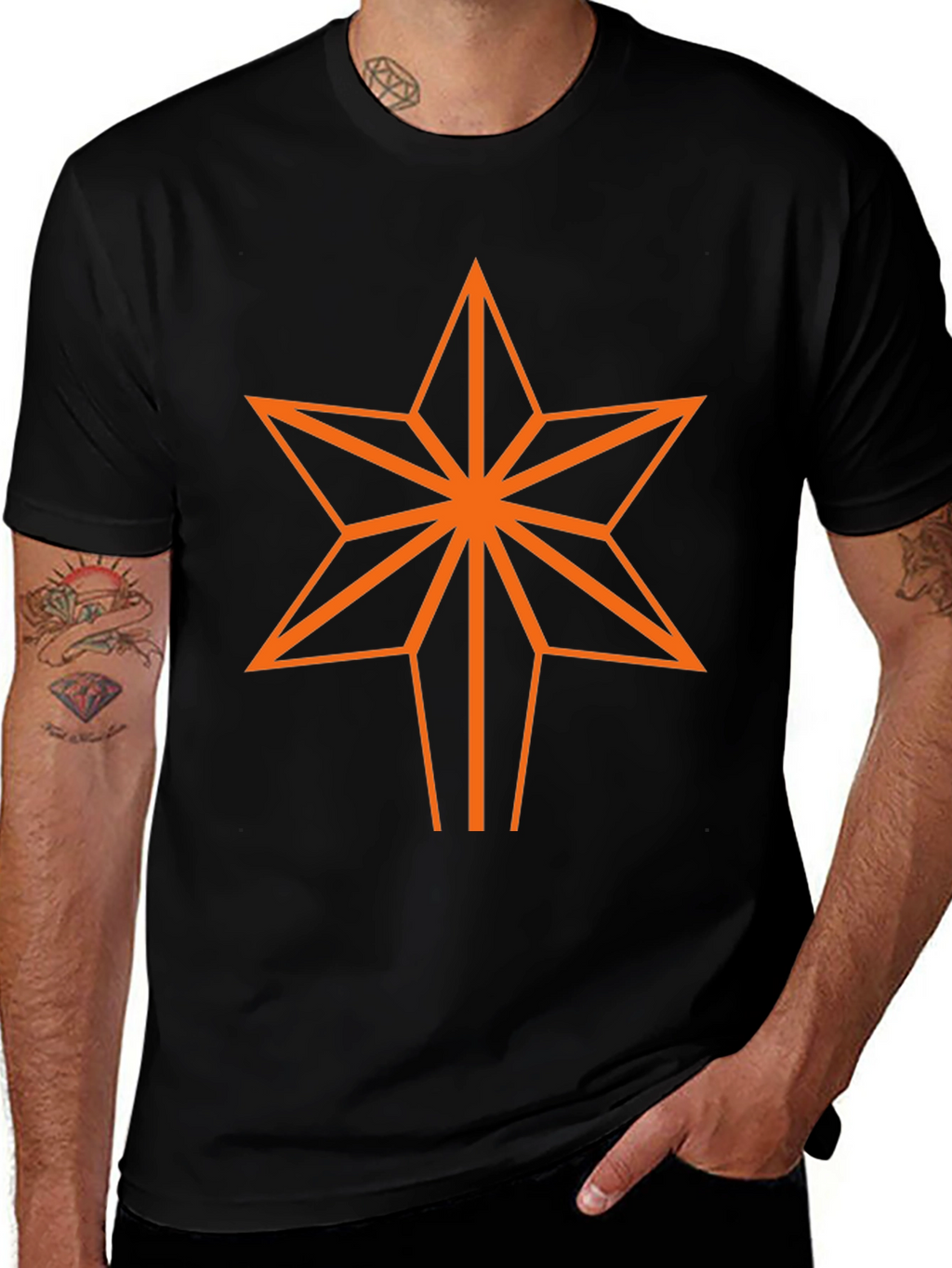 Geometric Star Graphic Tee - Black