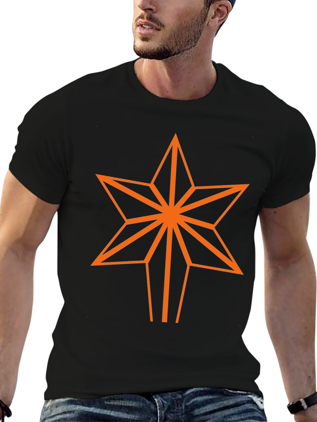 Geometric Star Graphic Tee - Black