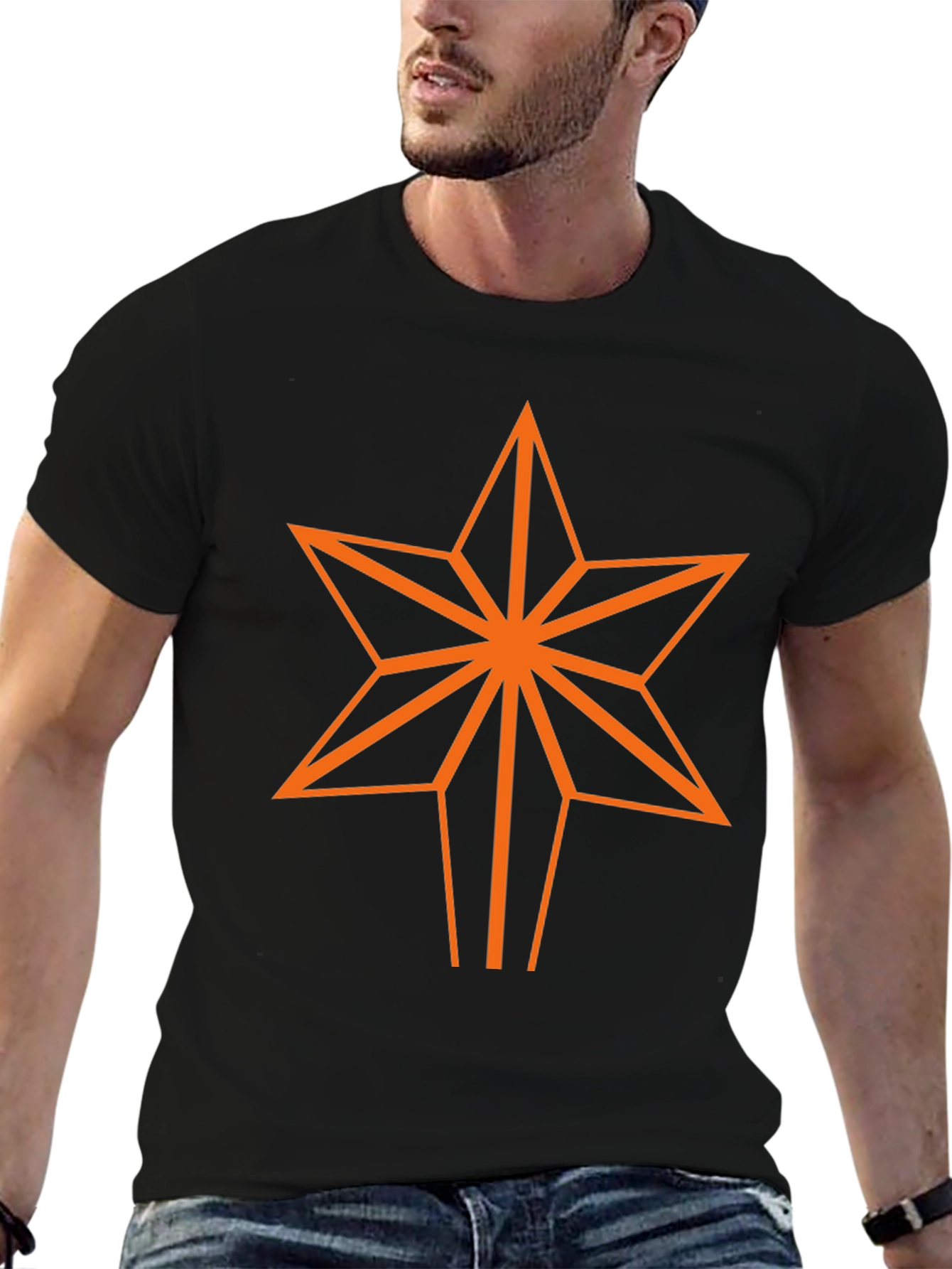 Geometric Star Graphic Tee - Black