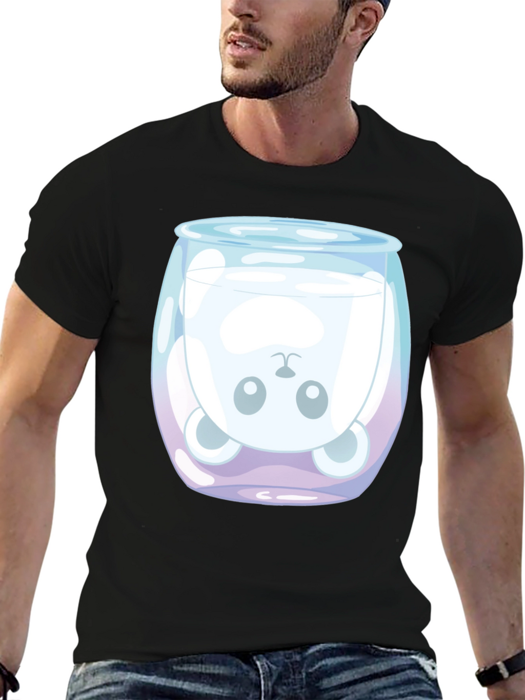 Cute Bear in Milk Glass Graphic T-Shirt