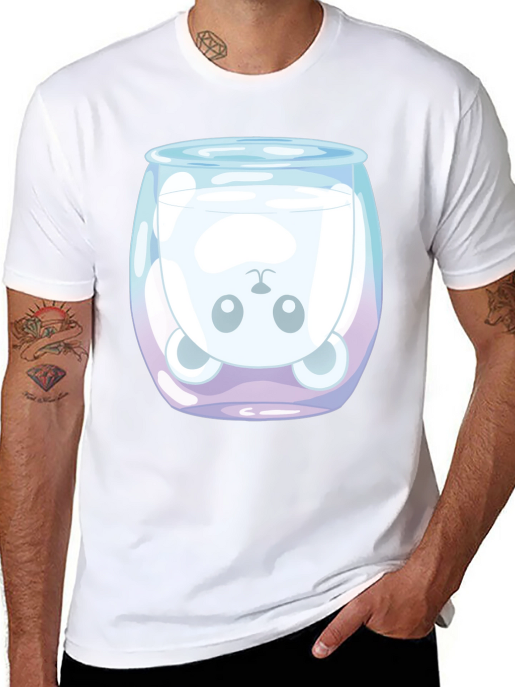 Cute Bear in Milk Glass Graphic T-Shirt