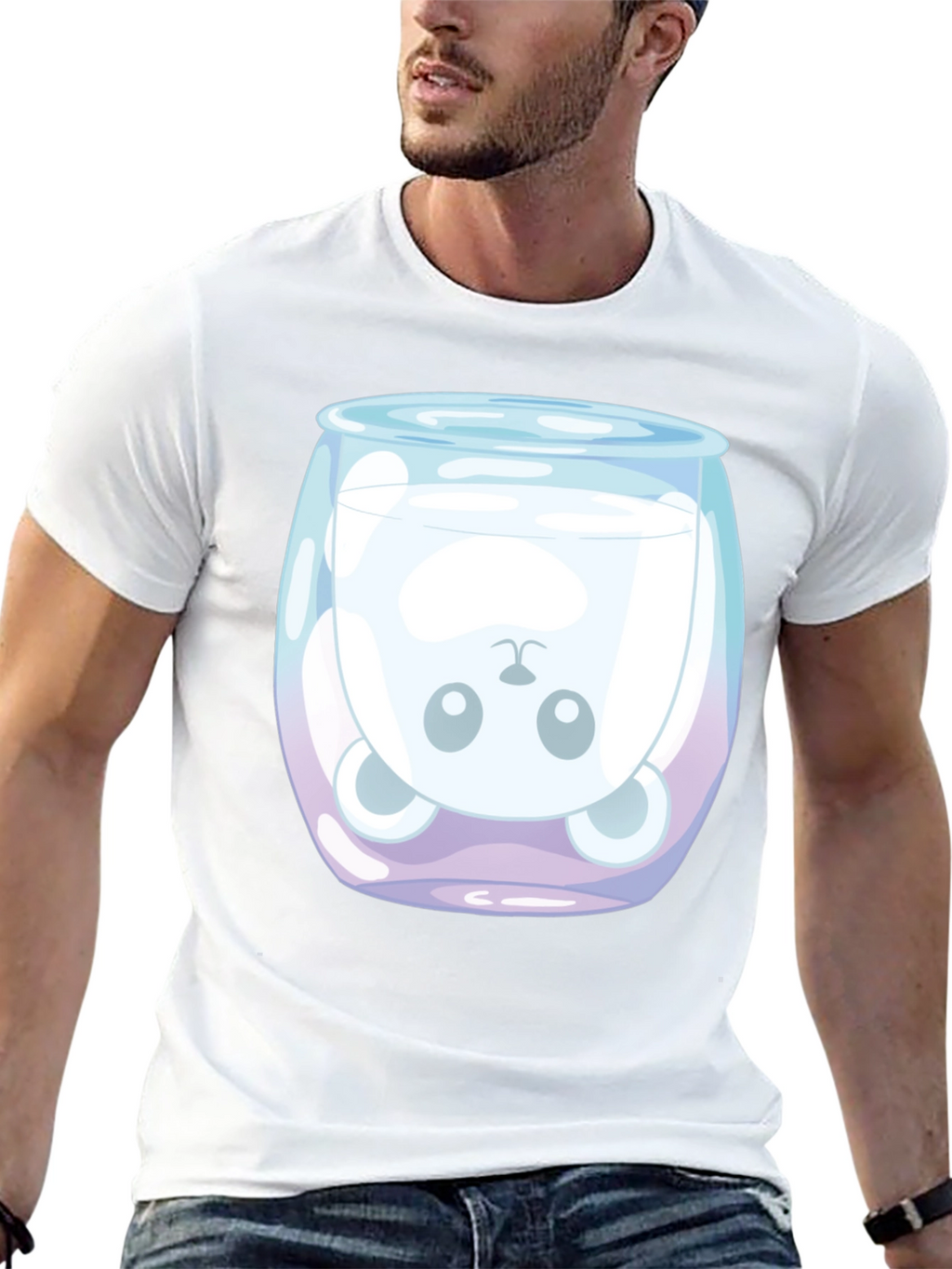 Cute Bear in Milk Glass Graphic T-Shirt