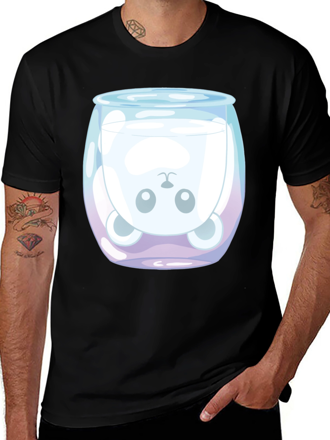 Cute Bear in Milk Glass Graphic T-Shirt
