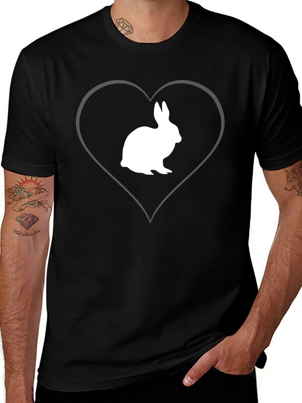 Rabbit Heart Graphic Tee - Mens Black T-Shirt