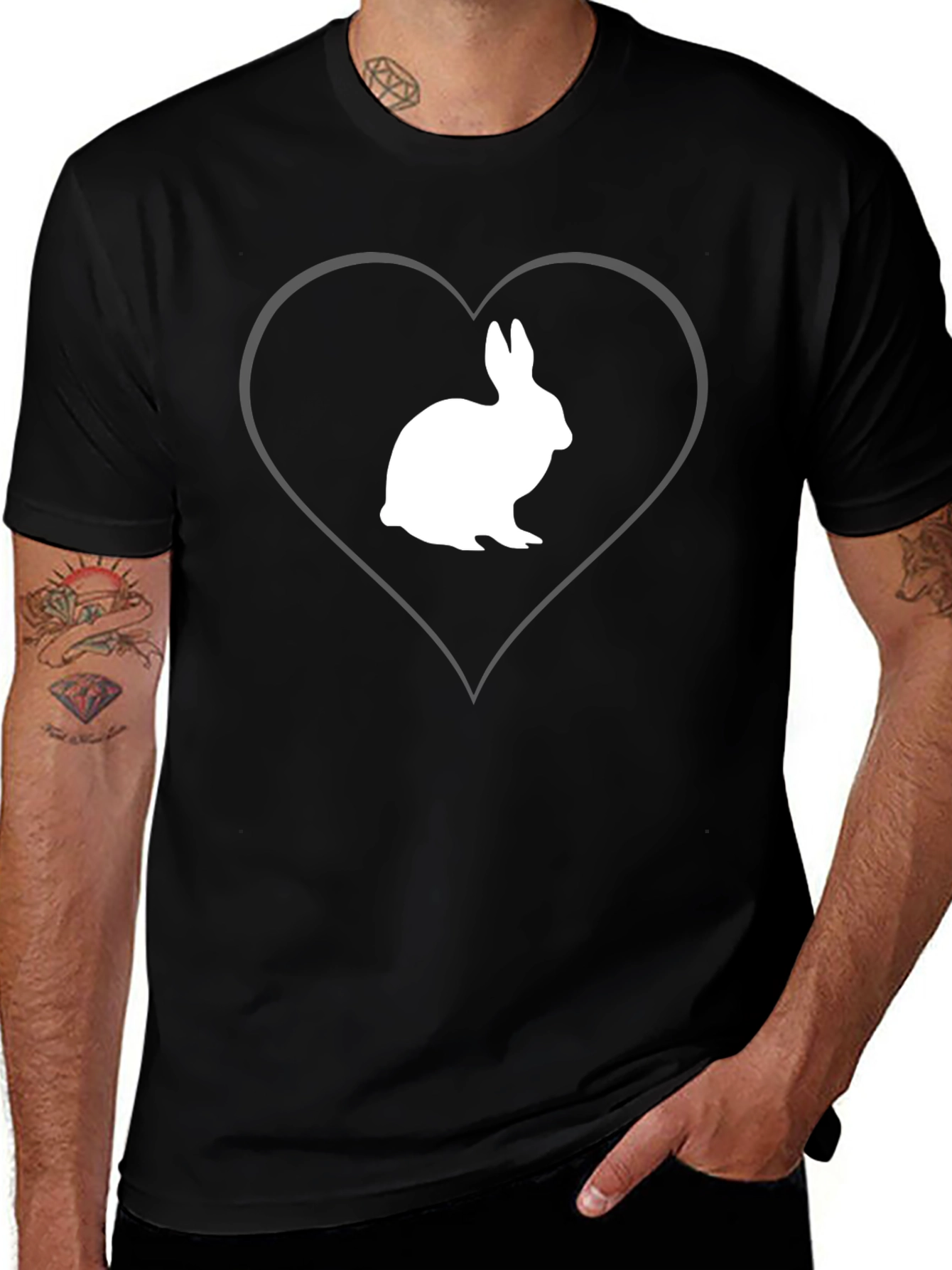 Rabbit Heart Graphic Tee - Mens Black T-Shirt