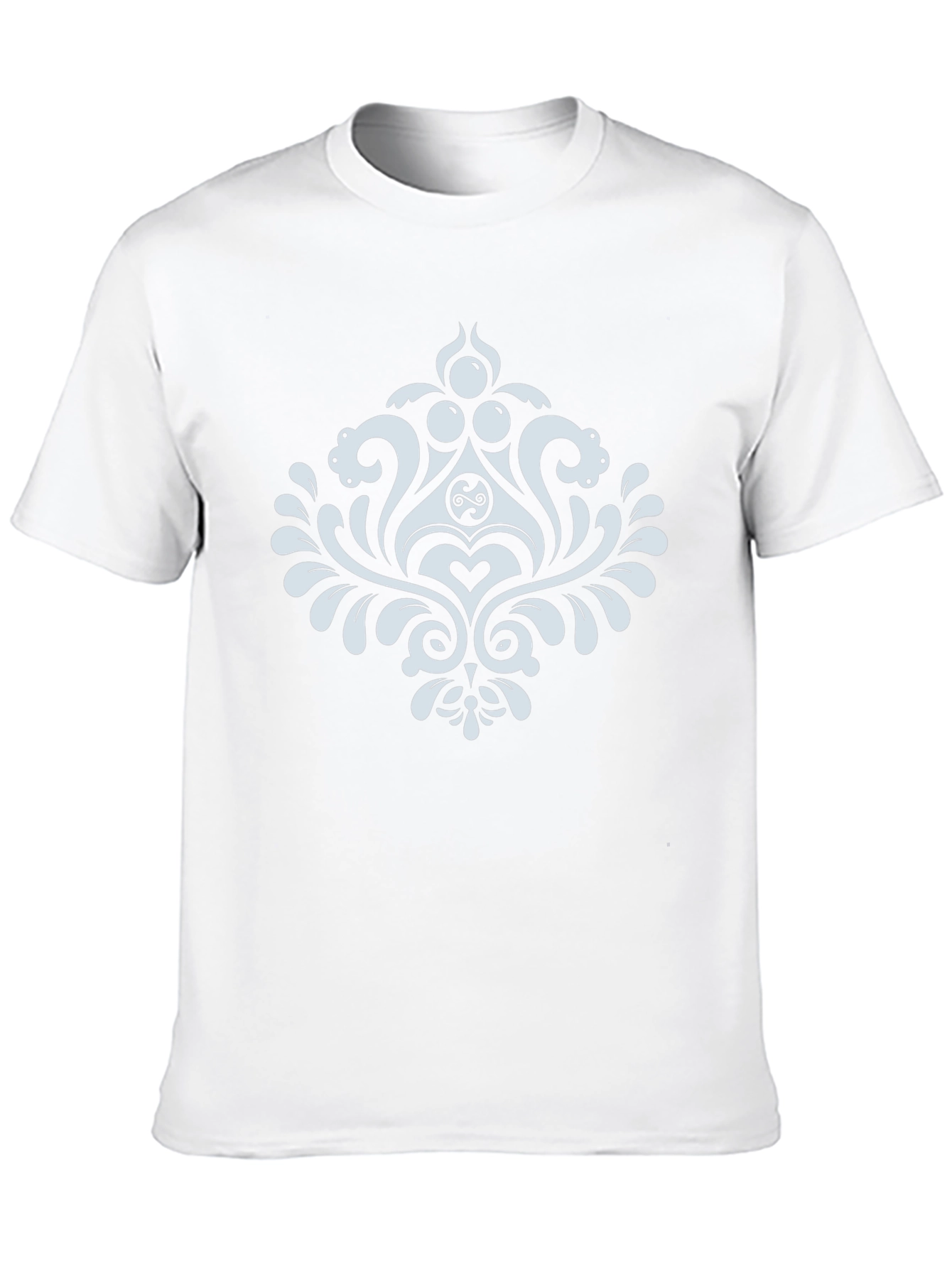 Elegant Black T-Shirt with White Damask Design
