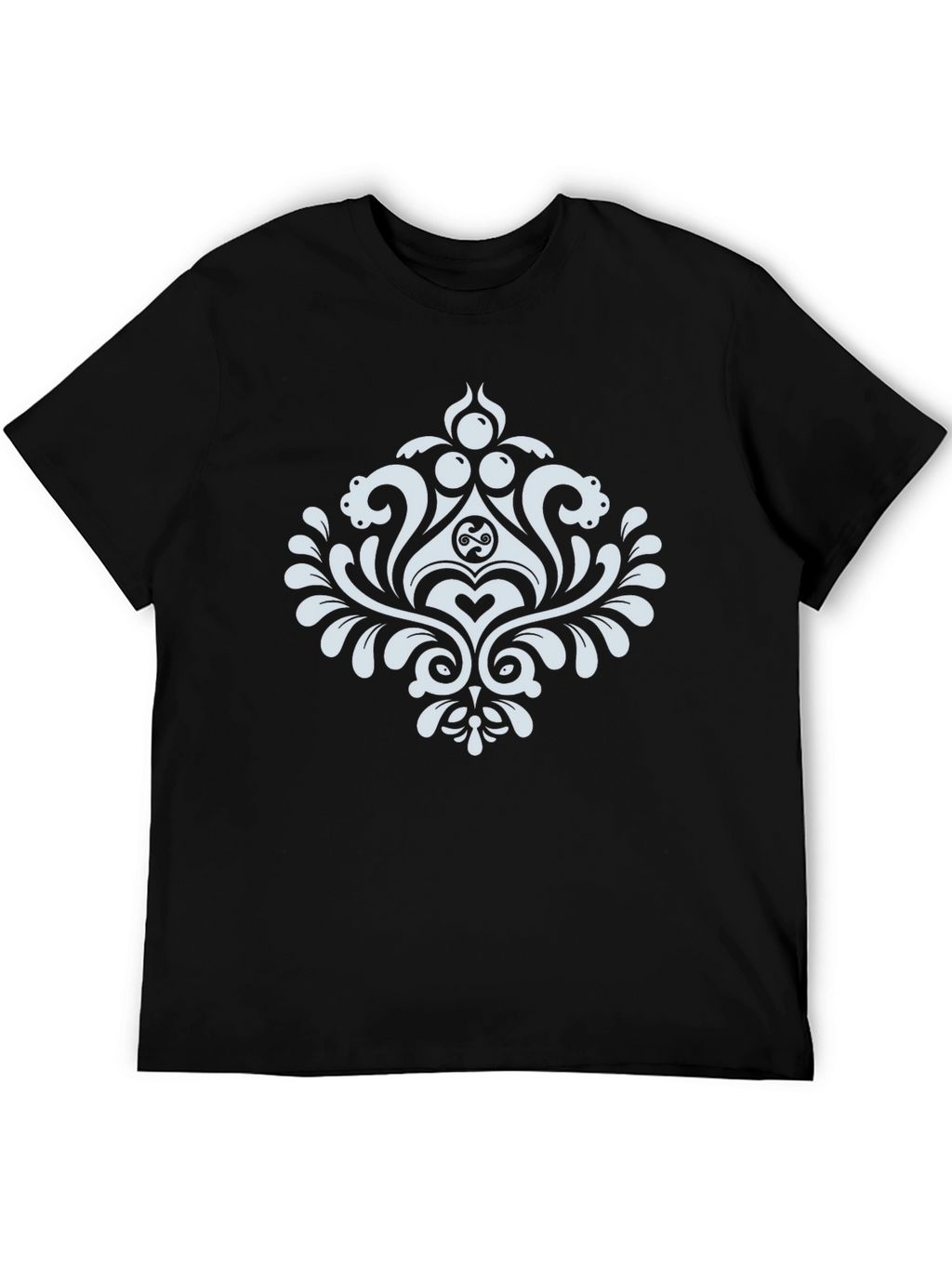 Elegant Black T-Shirt with White Damask Design