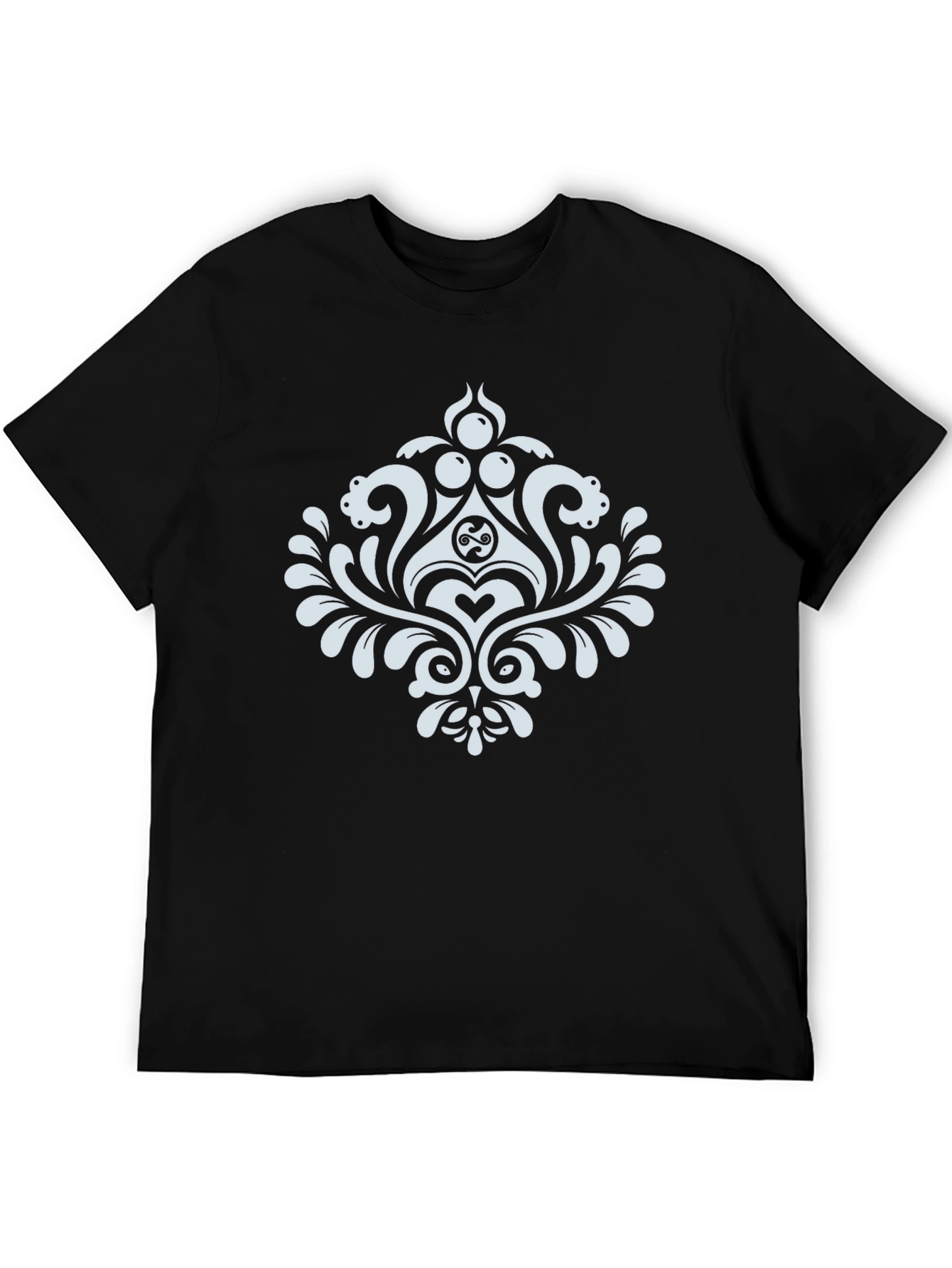 Elegant Black T-Shirt with White Damask Design
