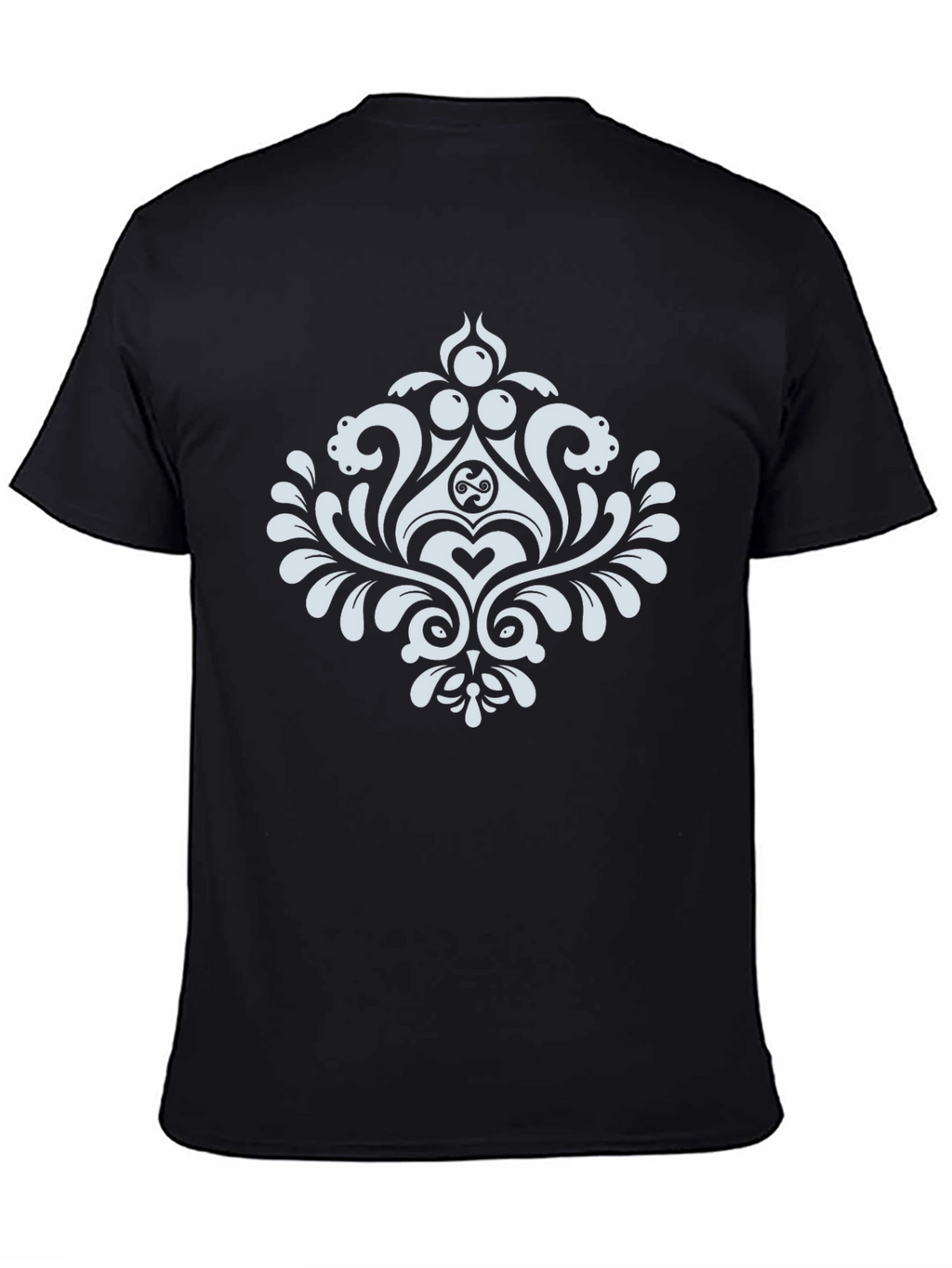 Elegant Black T-Shirt with White Damask Design