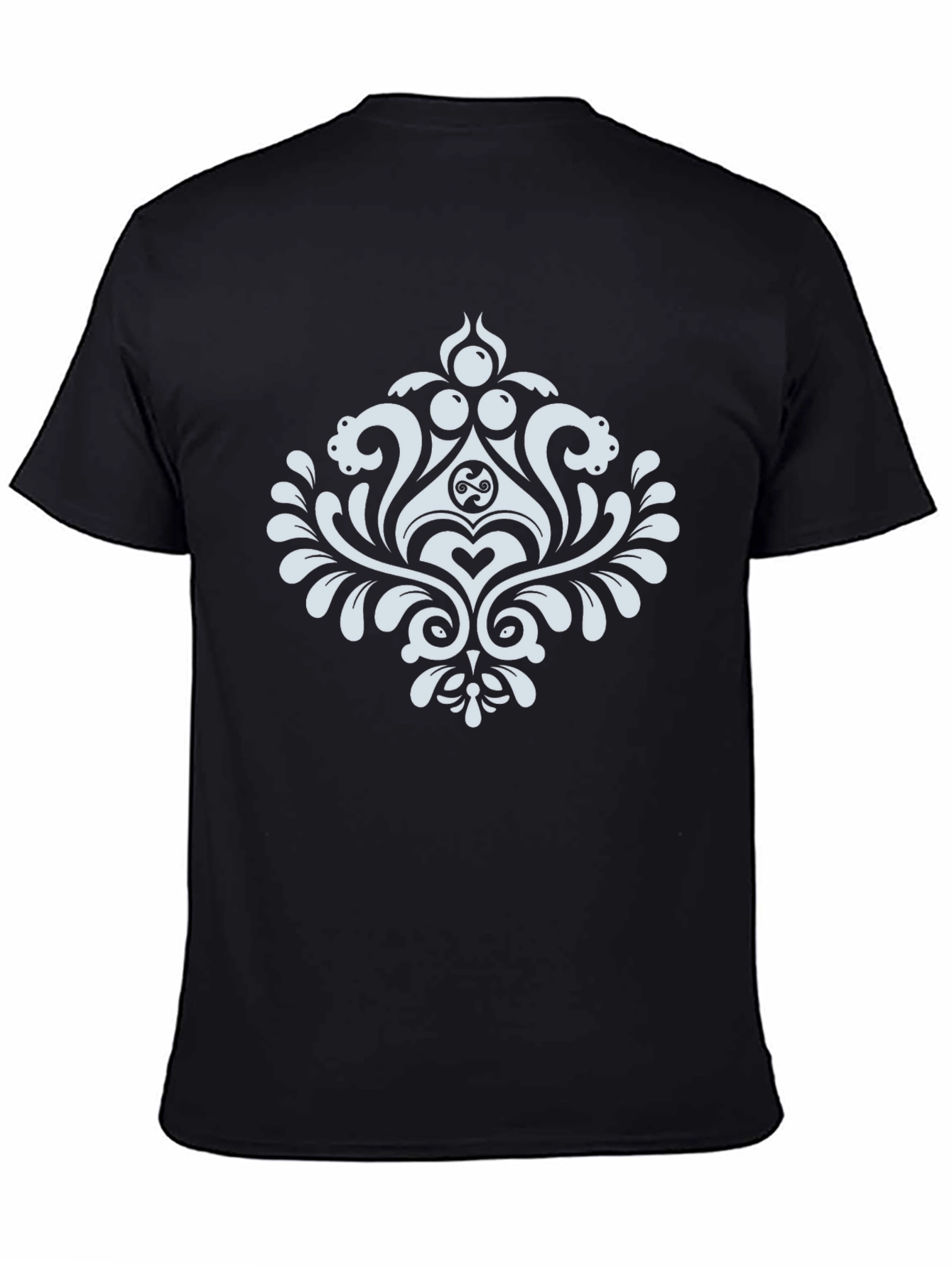 Elegant Black T-Shirt with White Damask Design