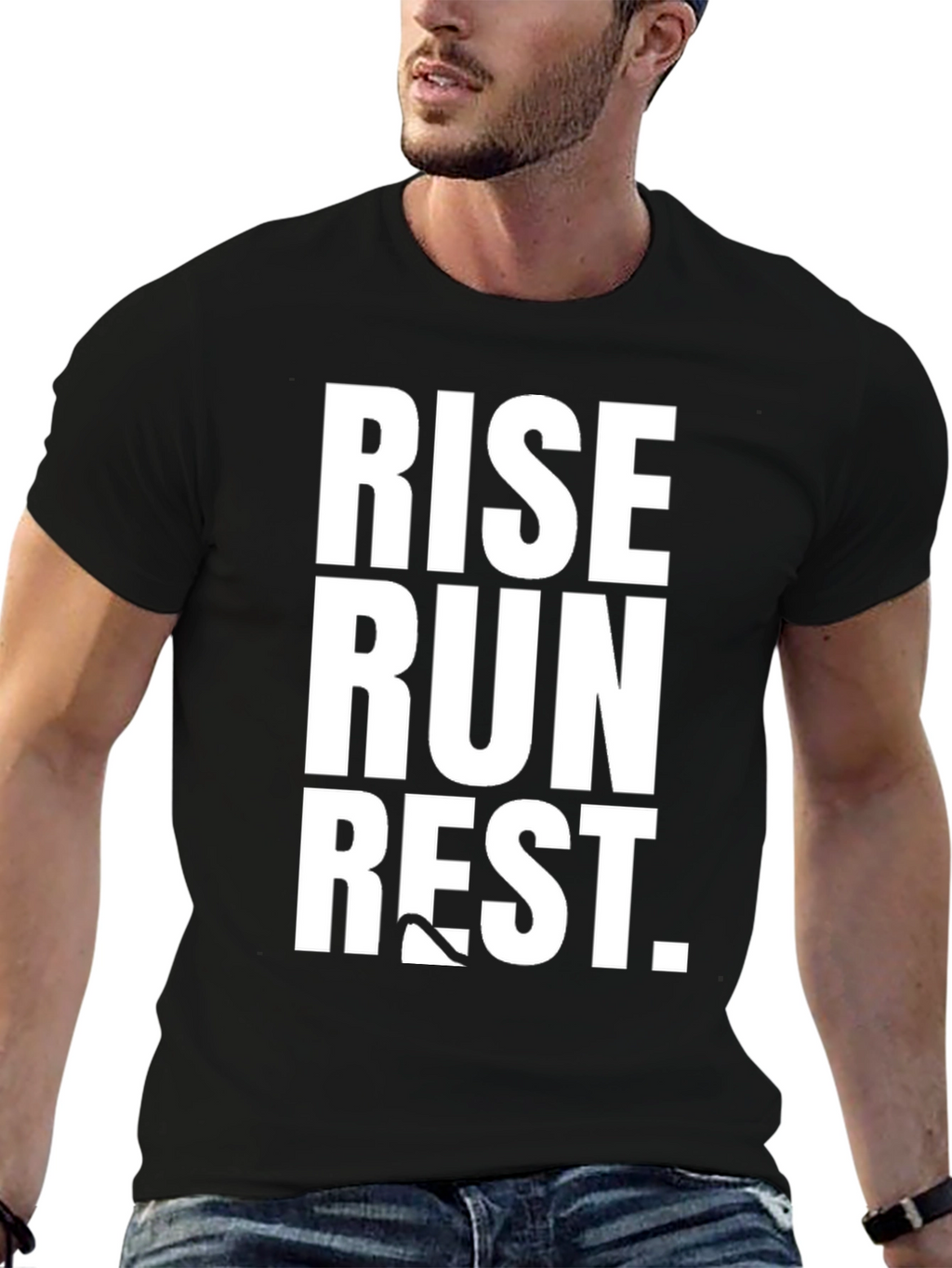 Rise Run Rest Graphic Tee - Black Cotton T-Shirt