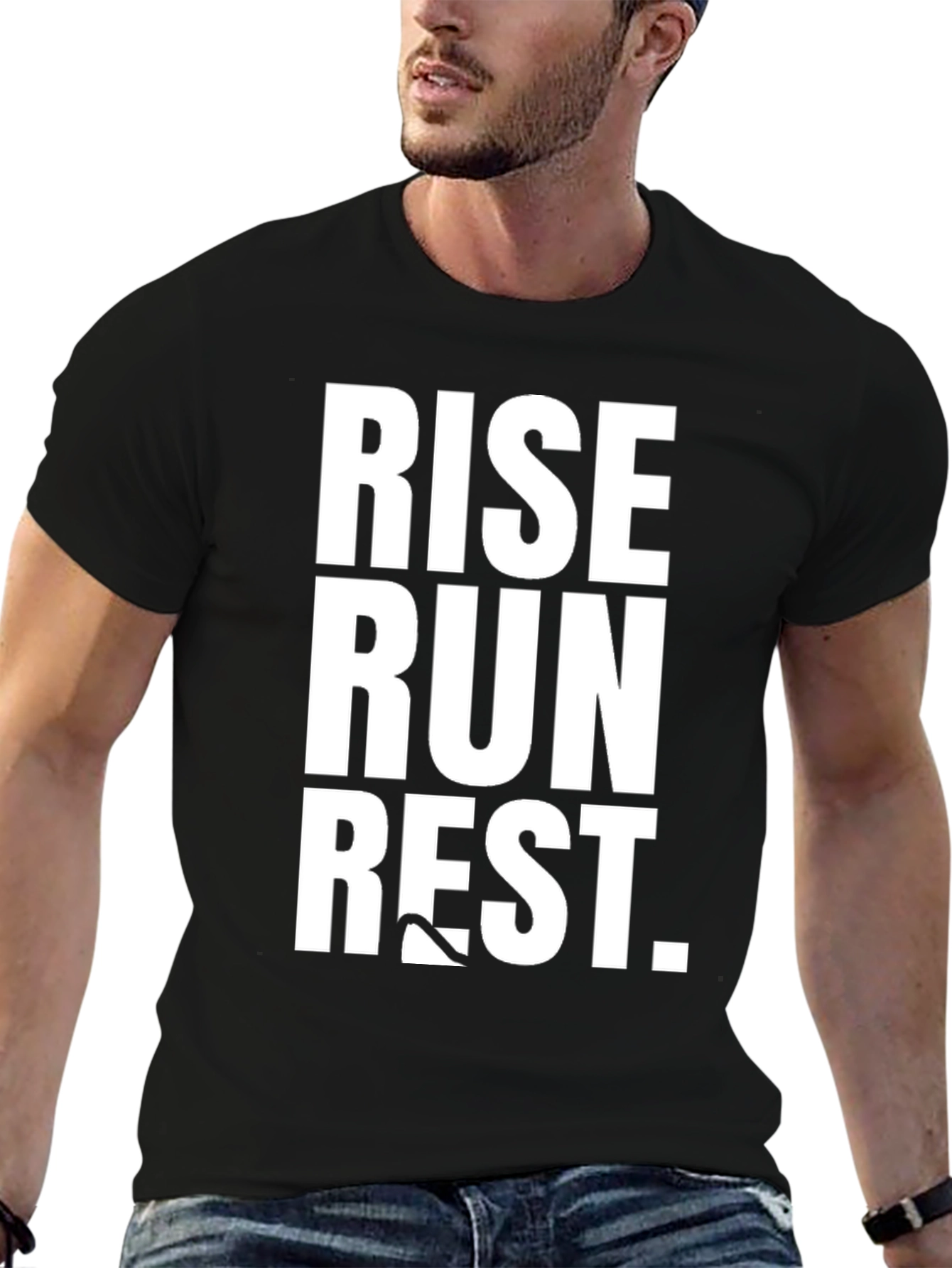 Rise Run Rest Graphic Tee - Black Cotton T-Shirt