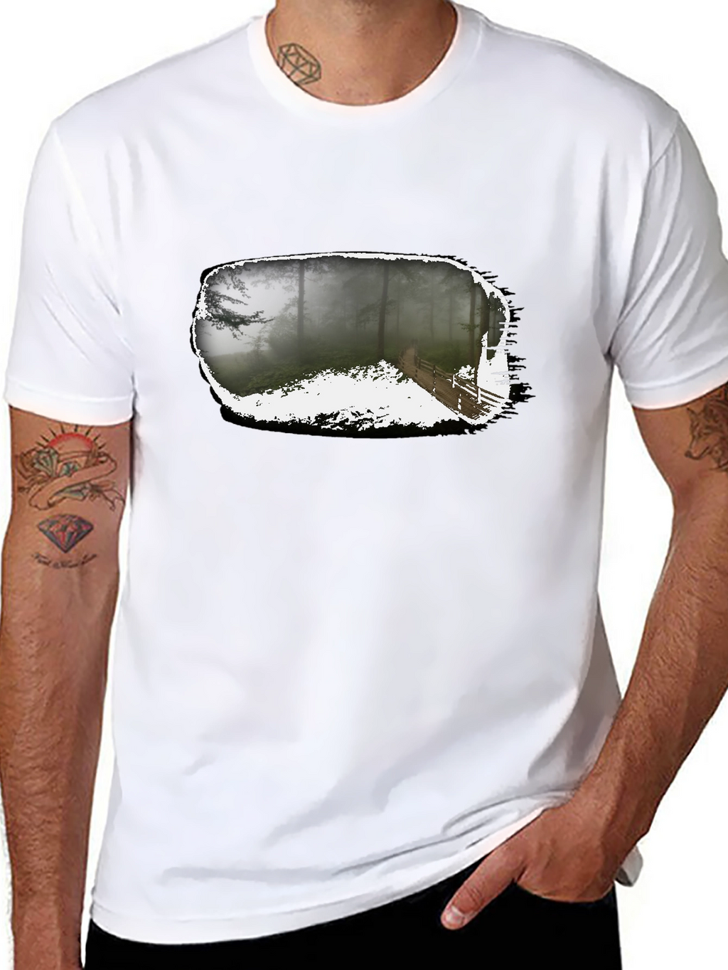 Foggy Forest Trail Black Graphic Tee