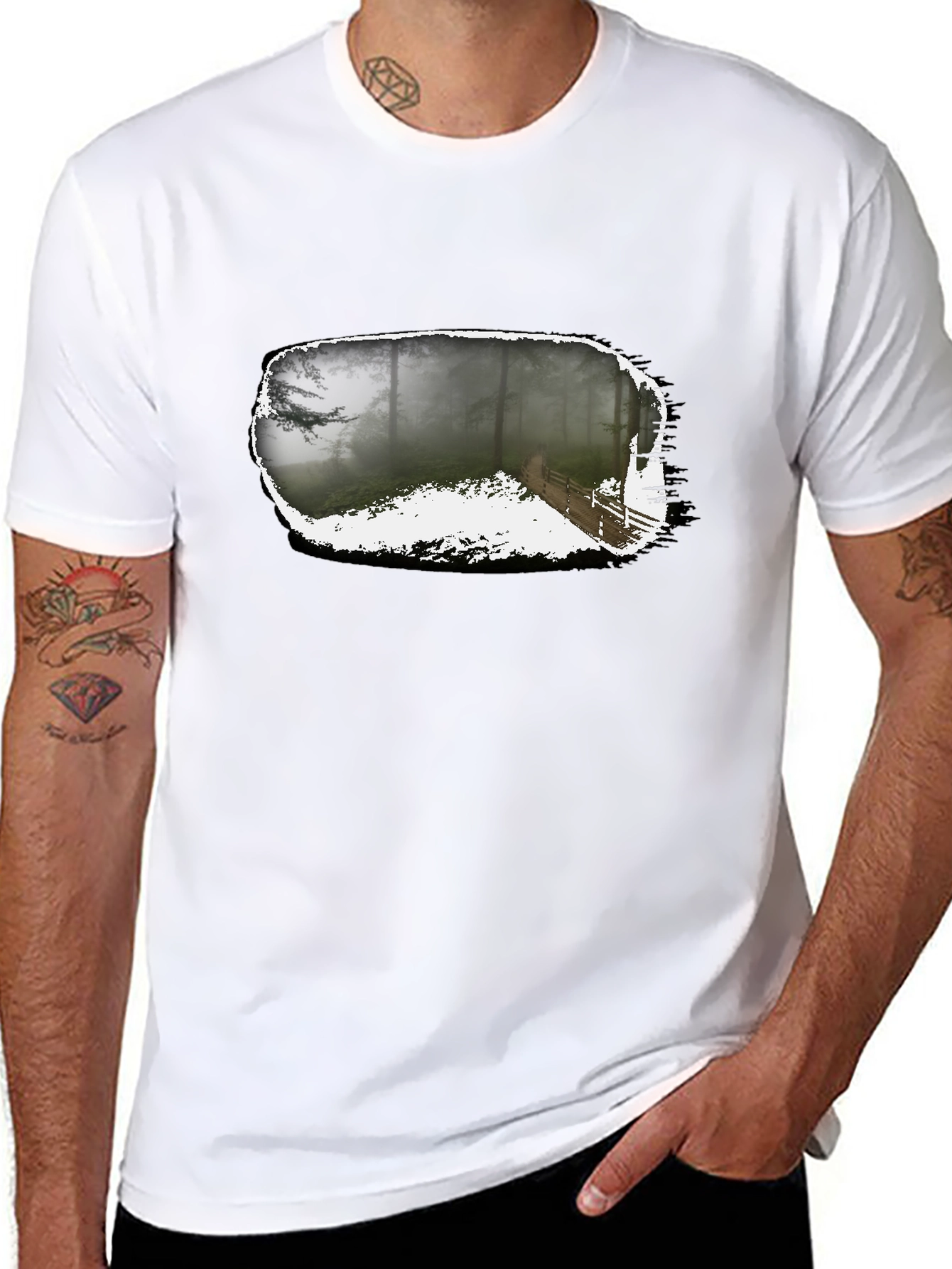 Foggy Forest Trail Black Graphic Tee