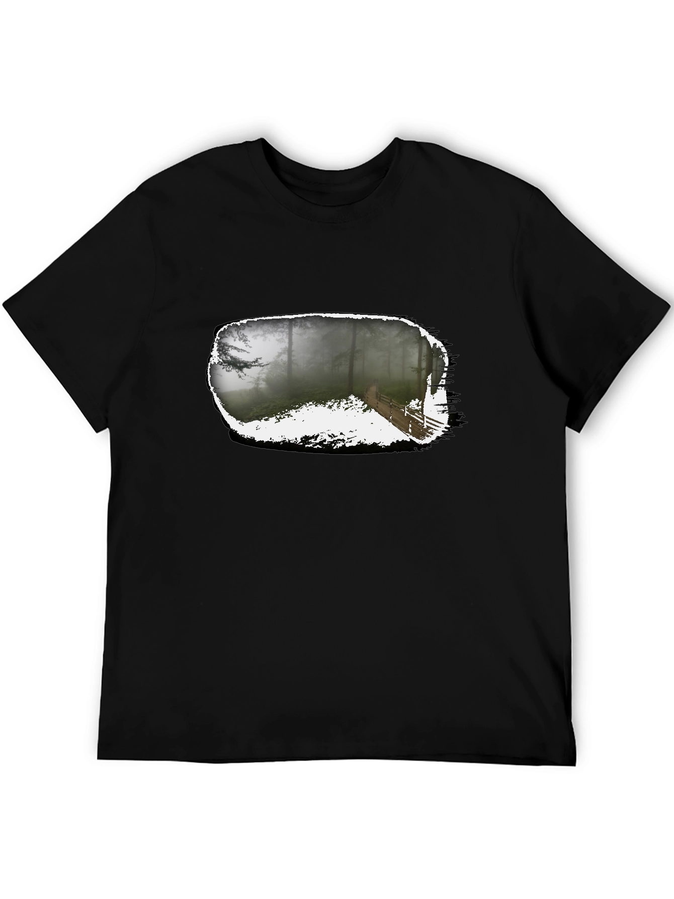 Foggy Forest Trail Black Graphic Tee