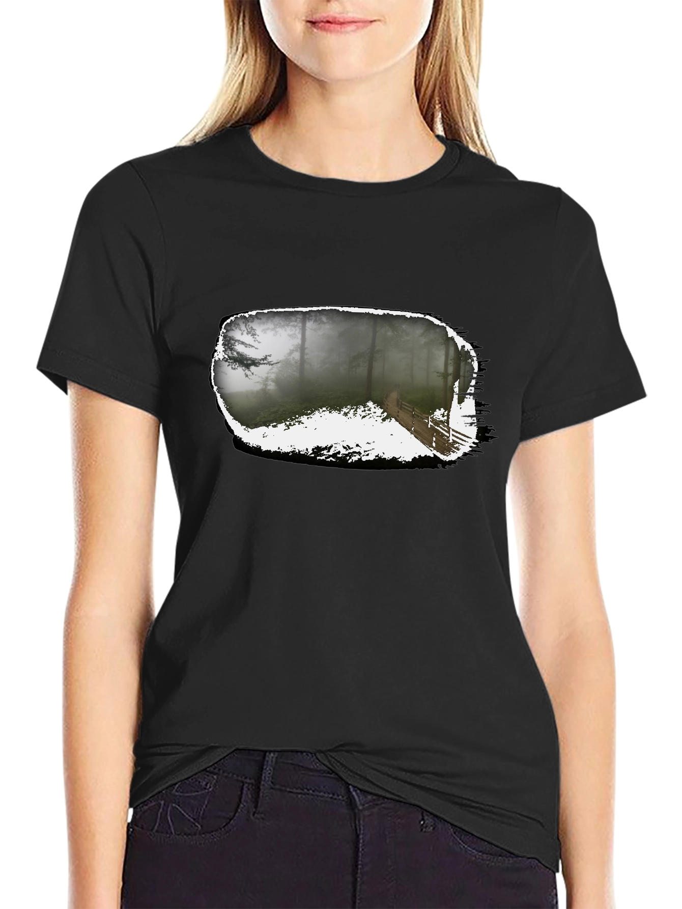Foggy Forest Trail Black Graphic Tee