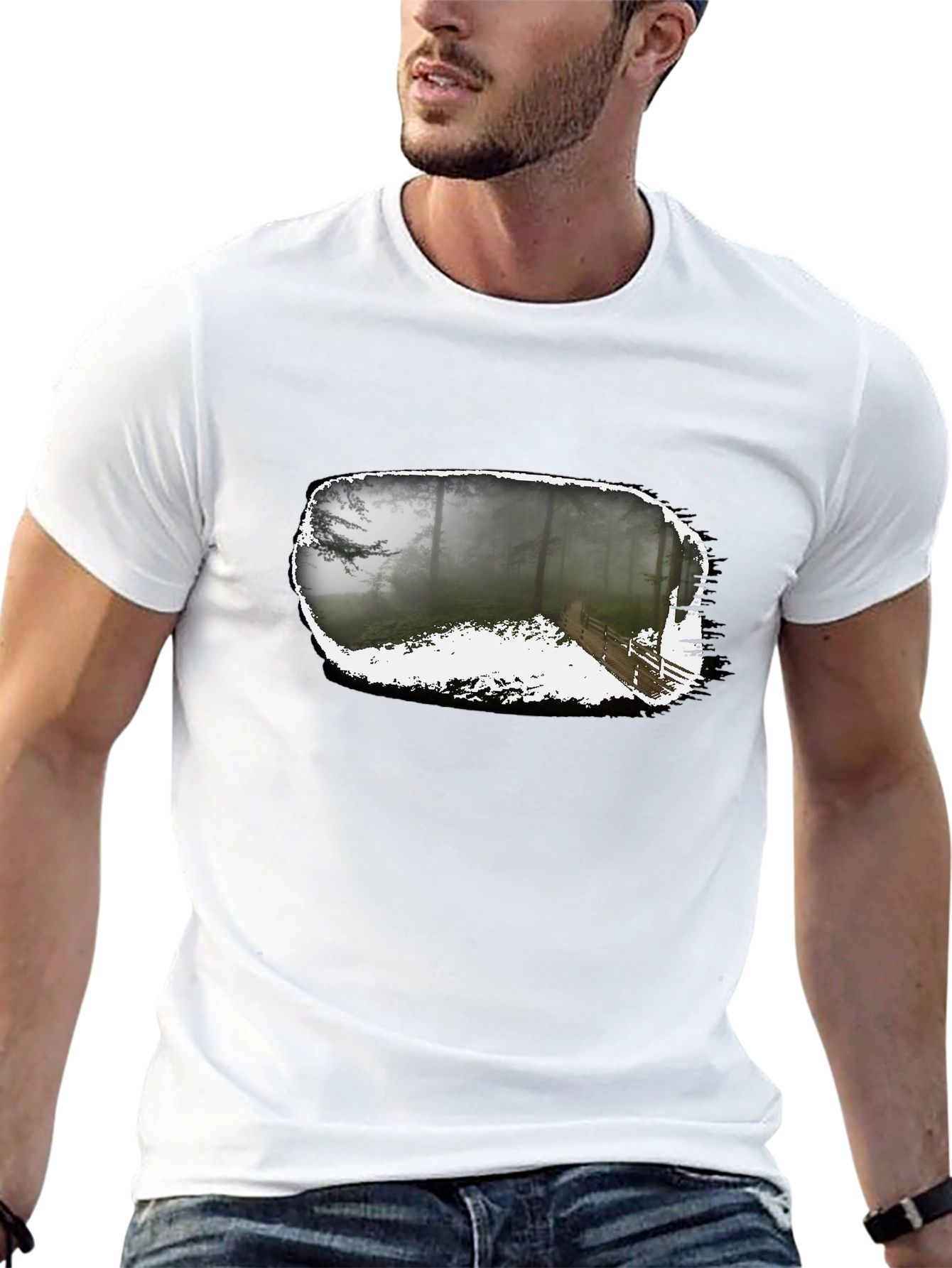 Foggy Forest Trail Black Graphic Tee