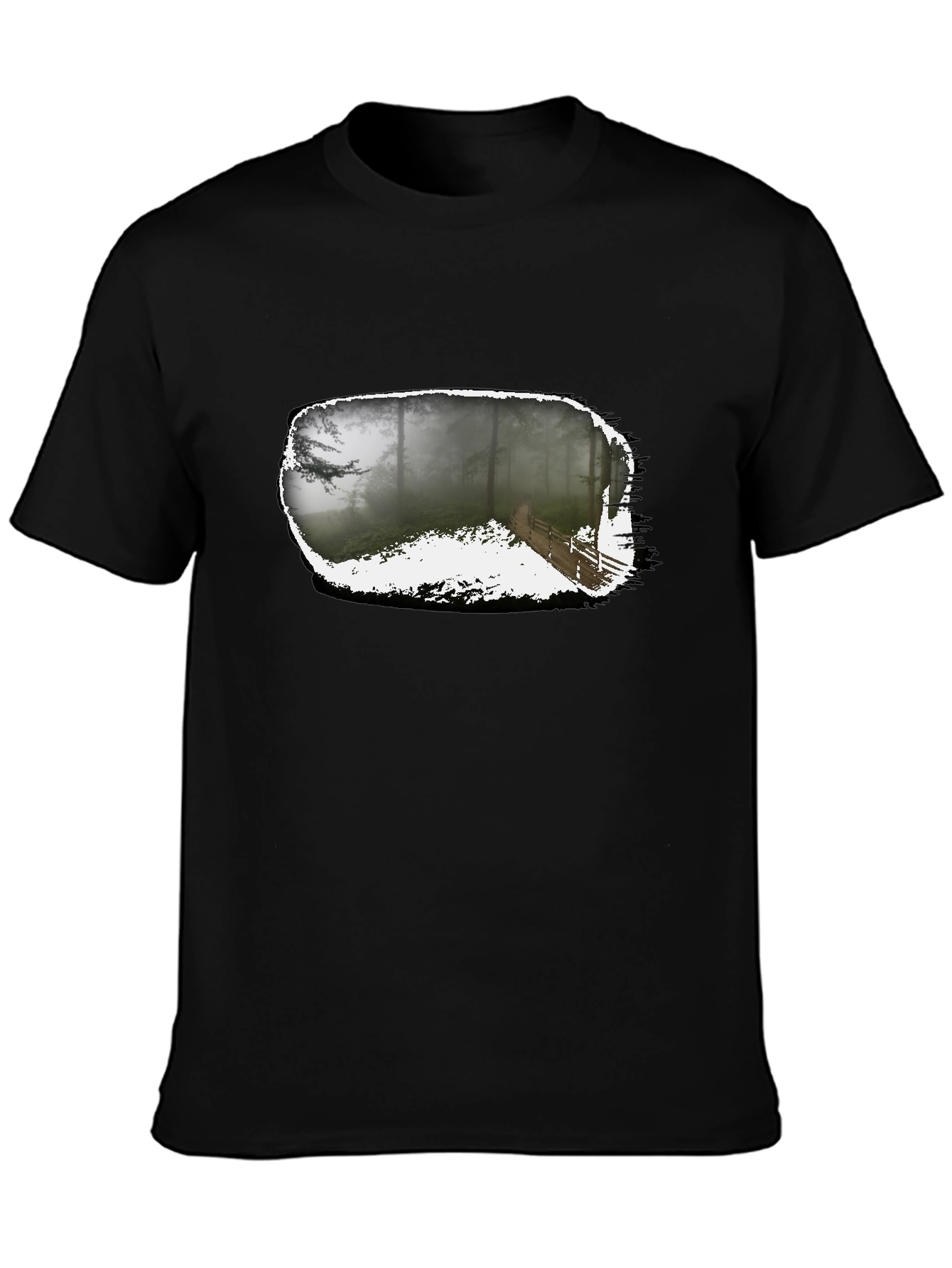 Foggy Forest Trail Black Graphic Tee