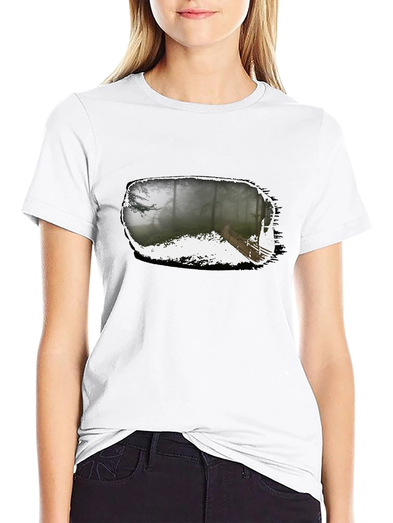 Foggy Forest Trail Black Graphic Tee
