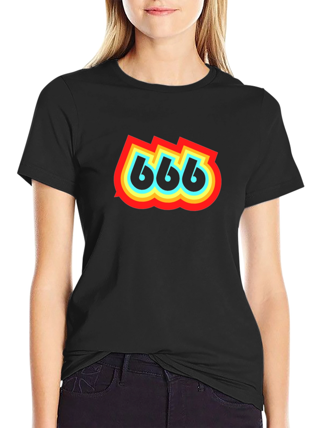 Retro 666 Graphic Print Black T-Shirt